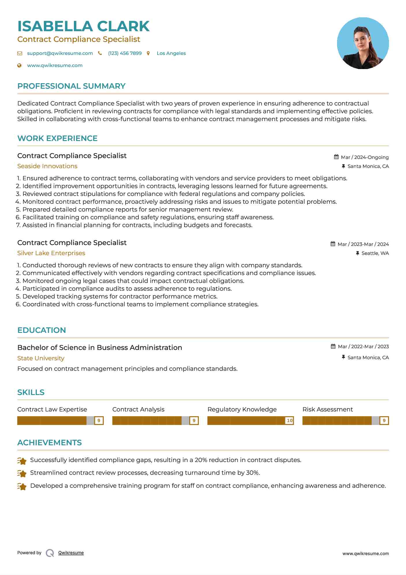 Contract Compliance Specialist Resume Template