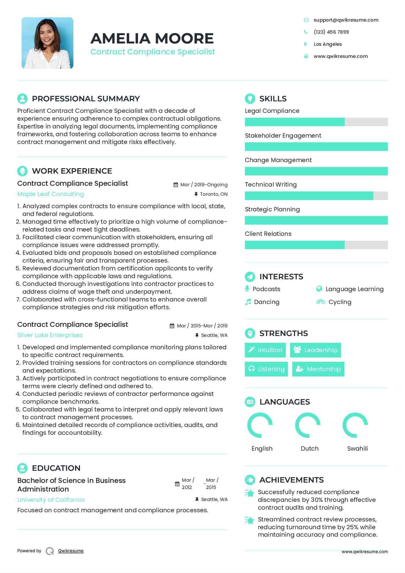 Contract Compliance Specialist Resume Template