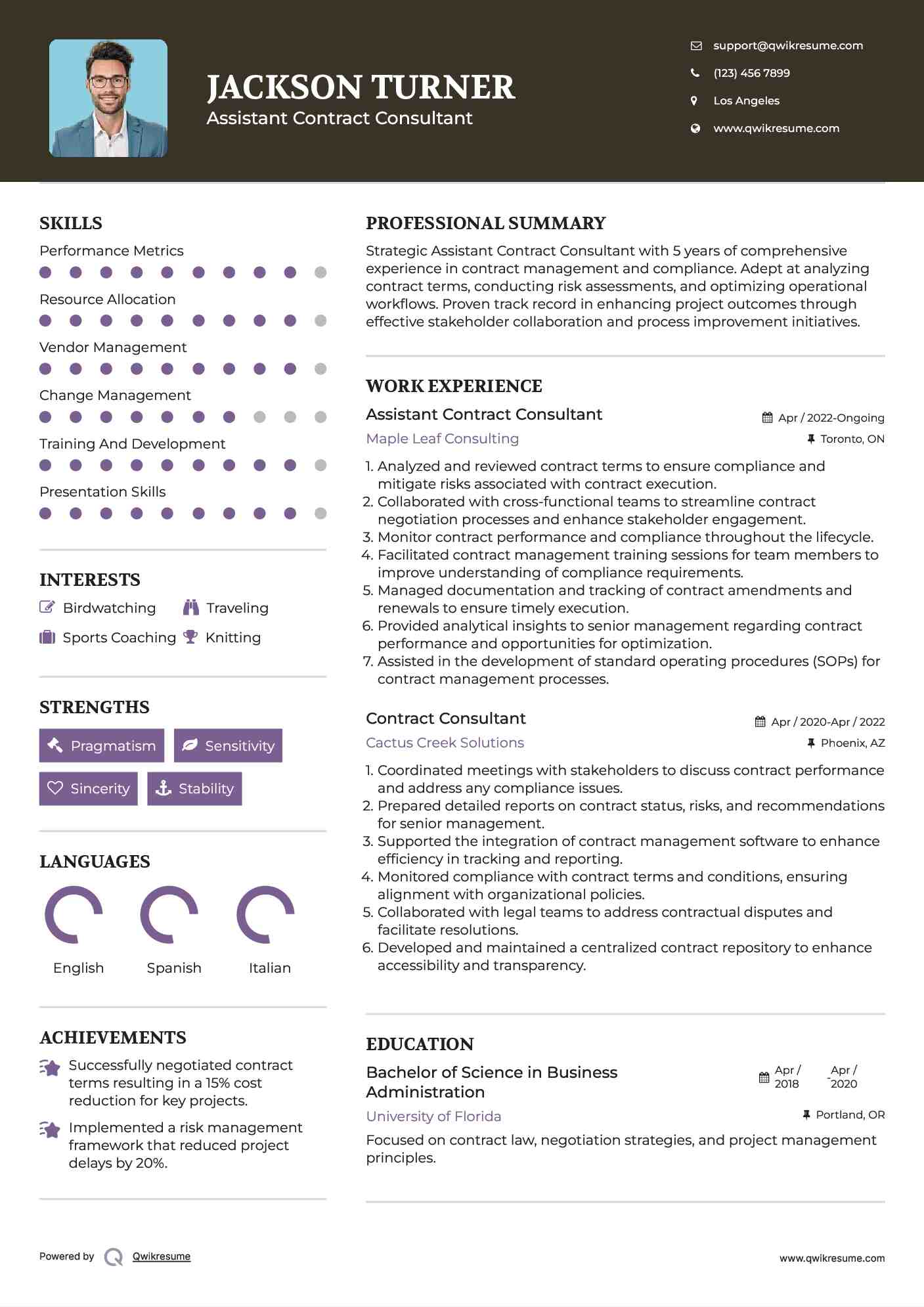 Assistant Contract Consultant  Resume Sample