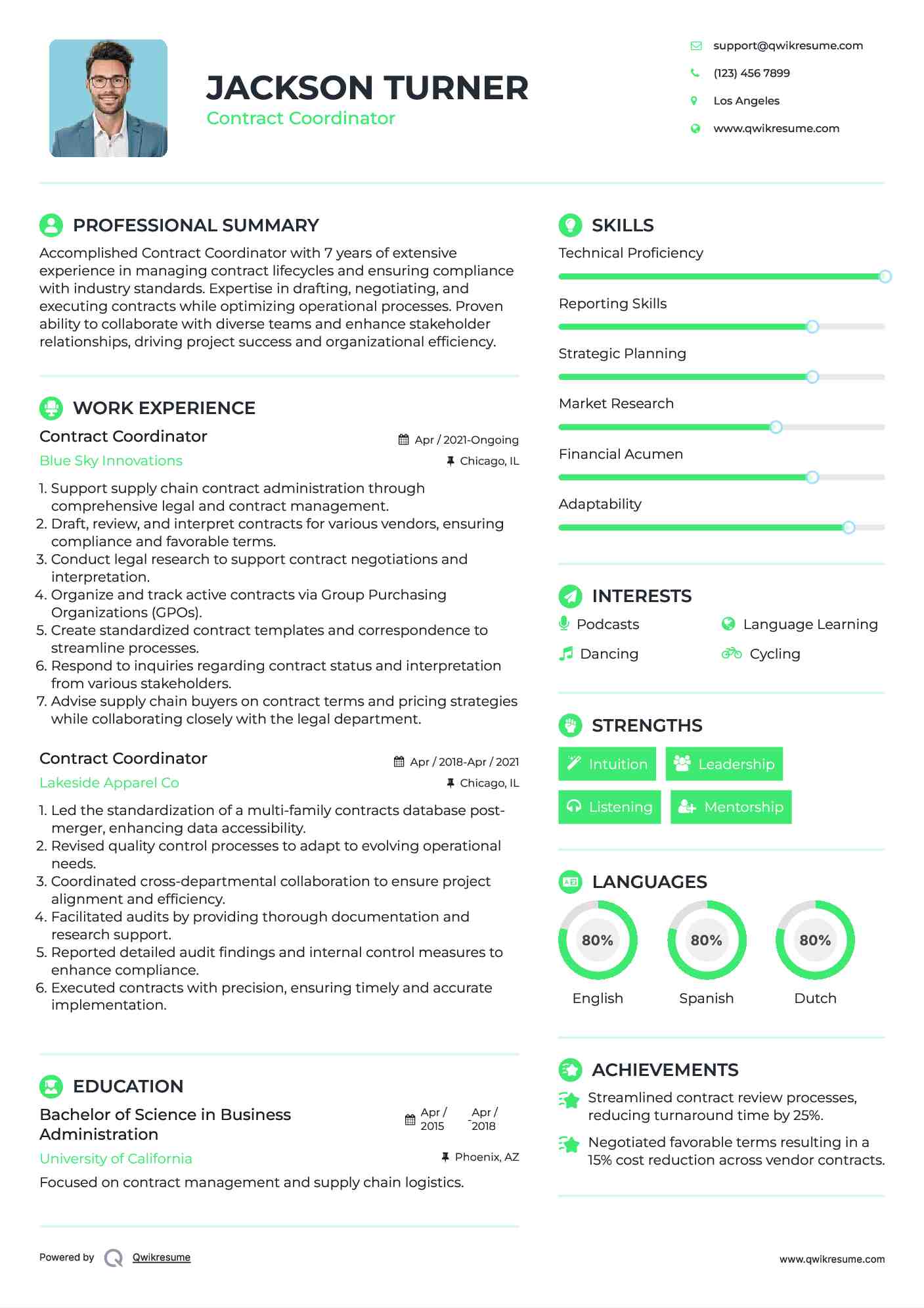 Contract Coordinator Resume Model
