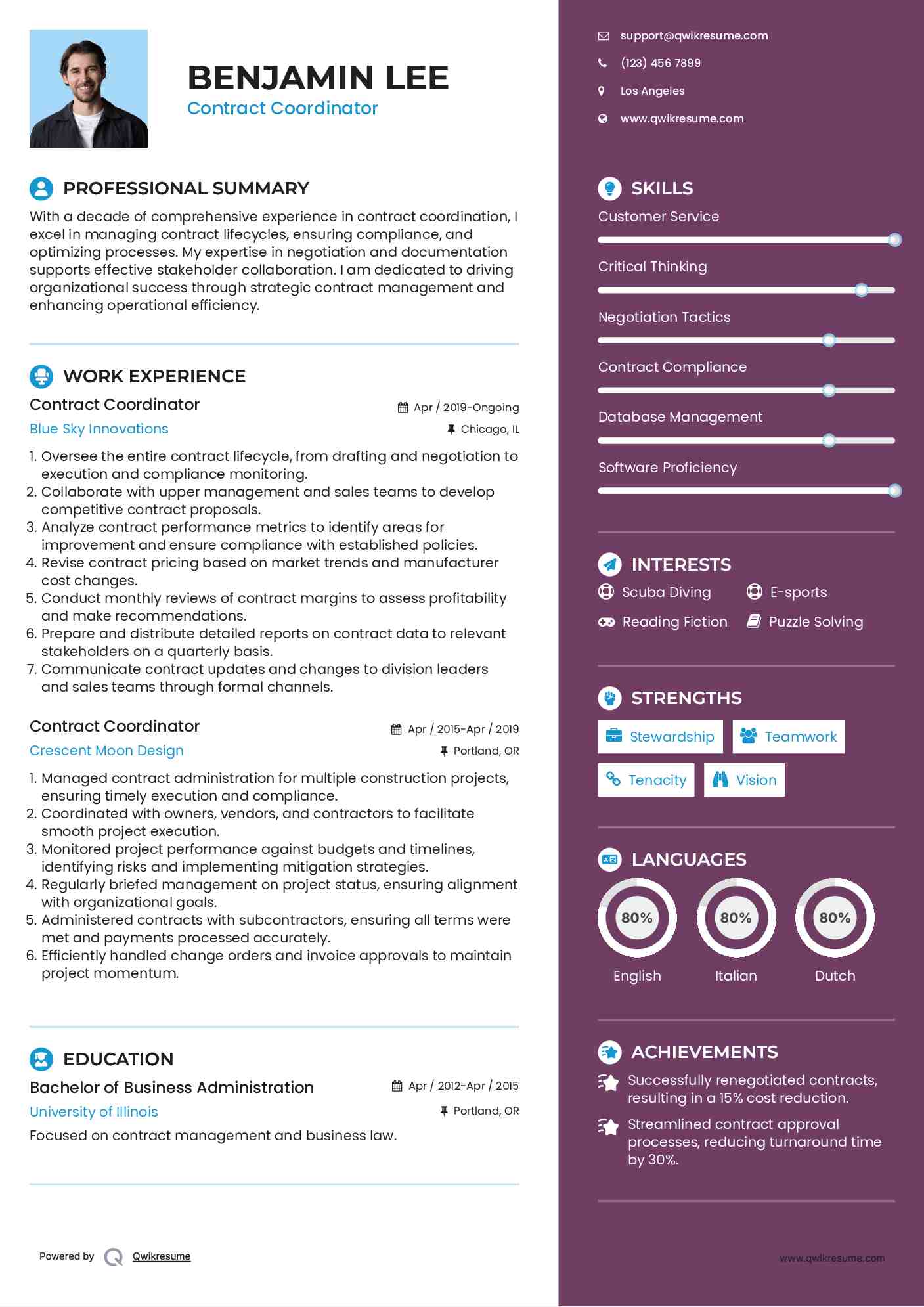 Contract Coordinator Resume Format