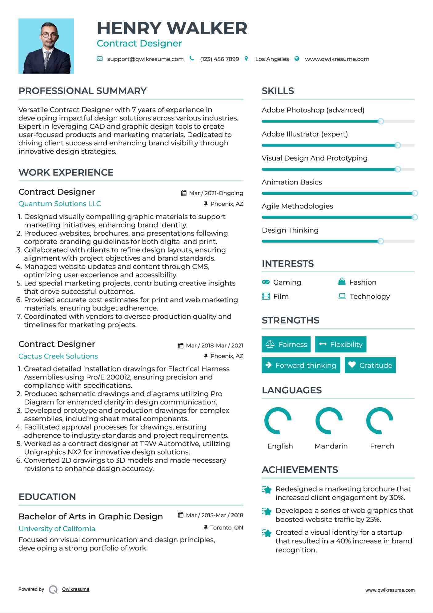 Contract Designer Resume Sample