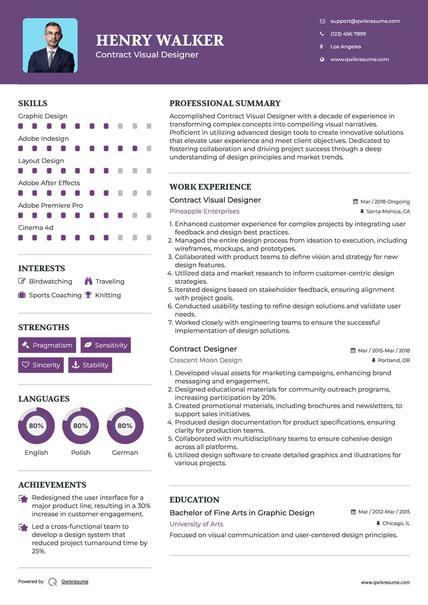 Contract Visual Designer Resume Template
