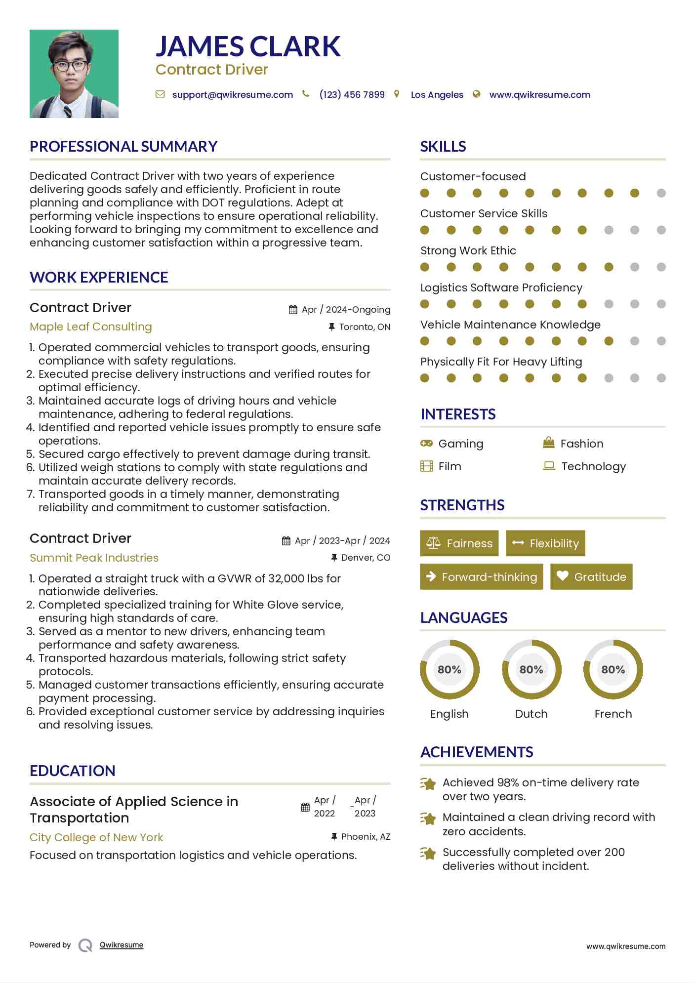 Contract Driver Resume Template