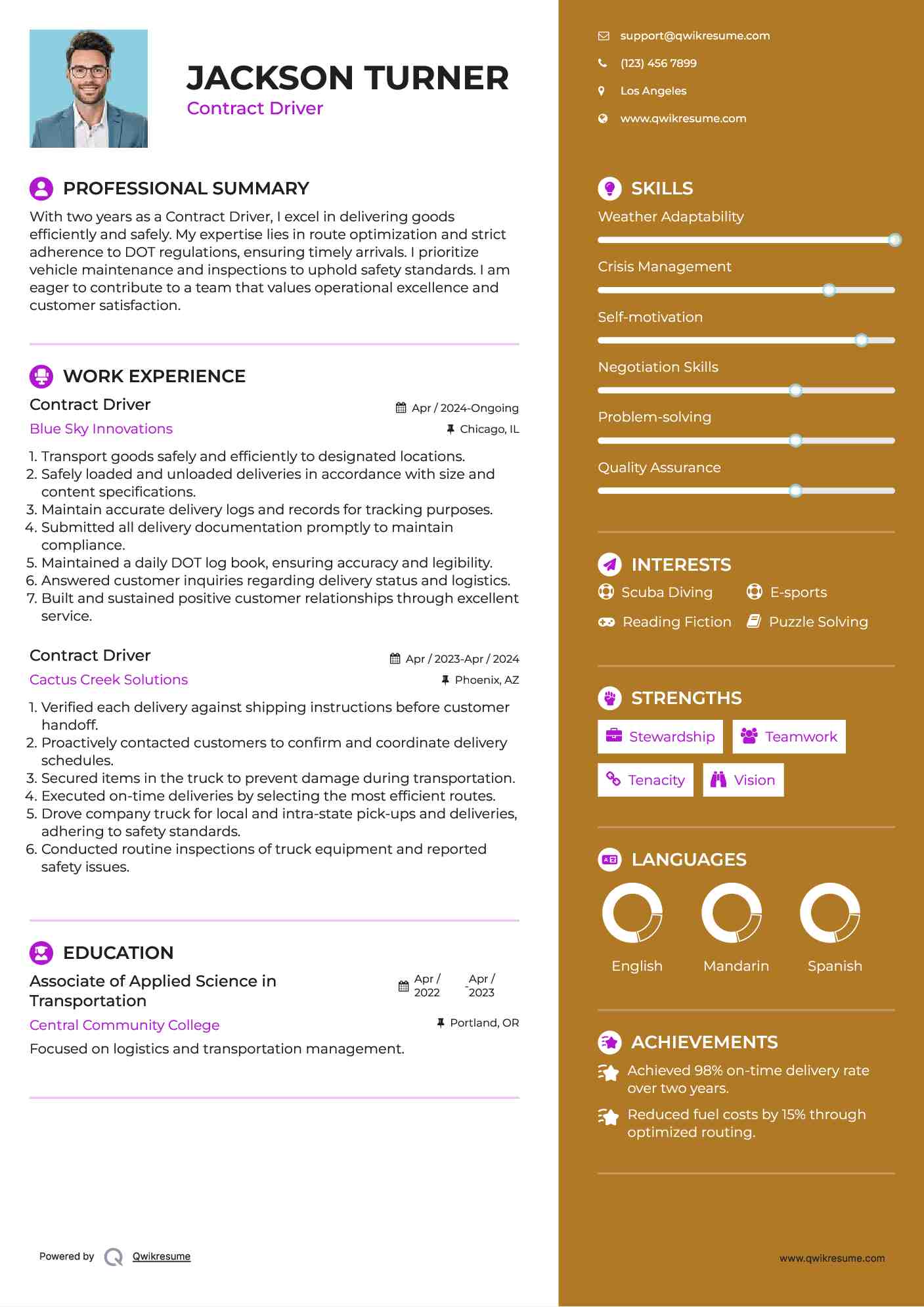 Contract Driver Resume Template