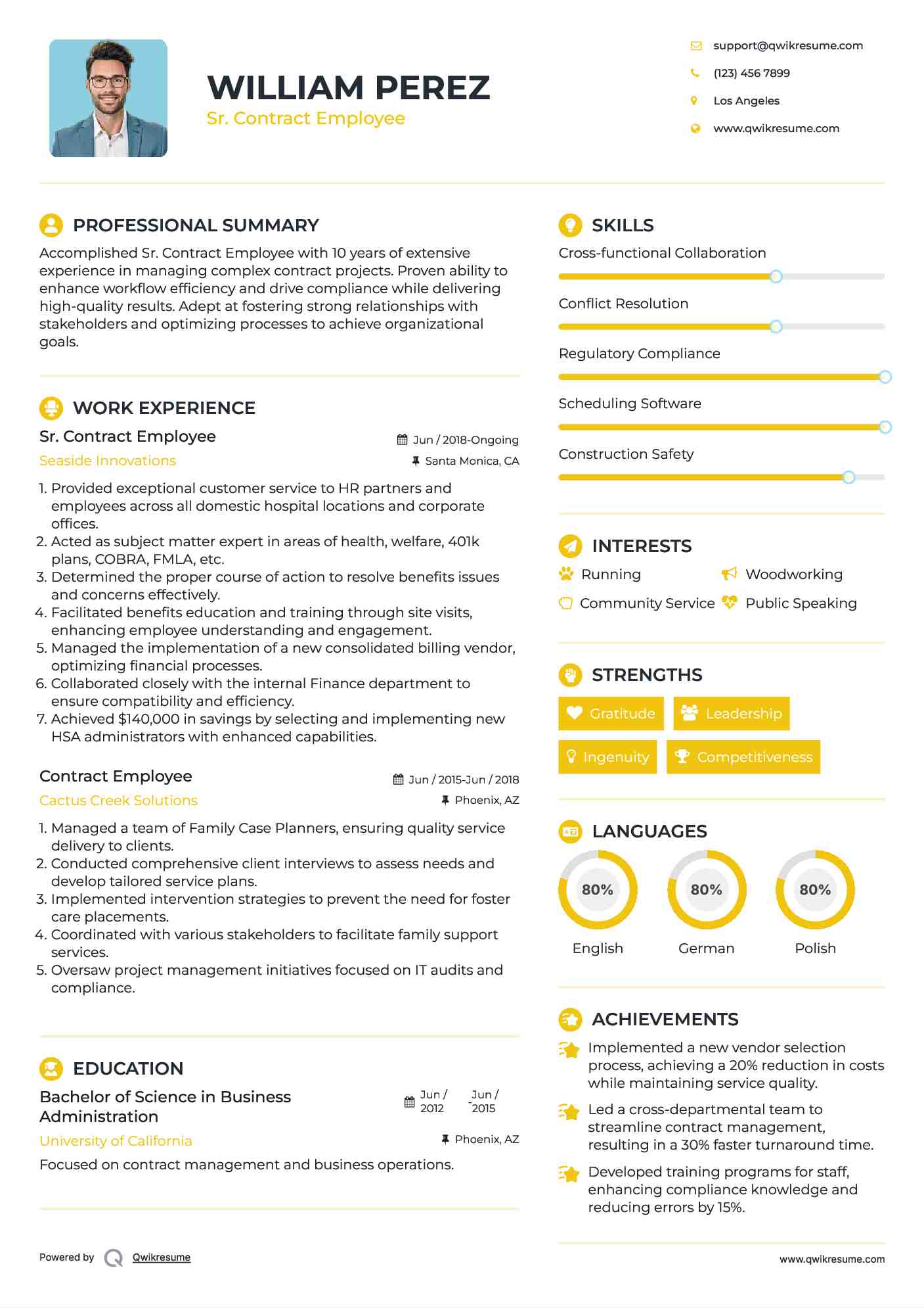 Sr. Contract Employee Resume Example