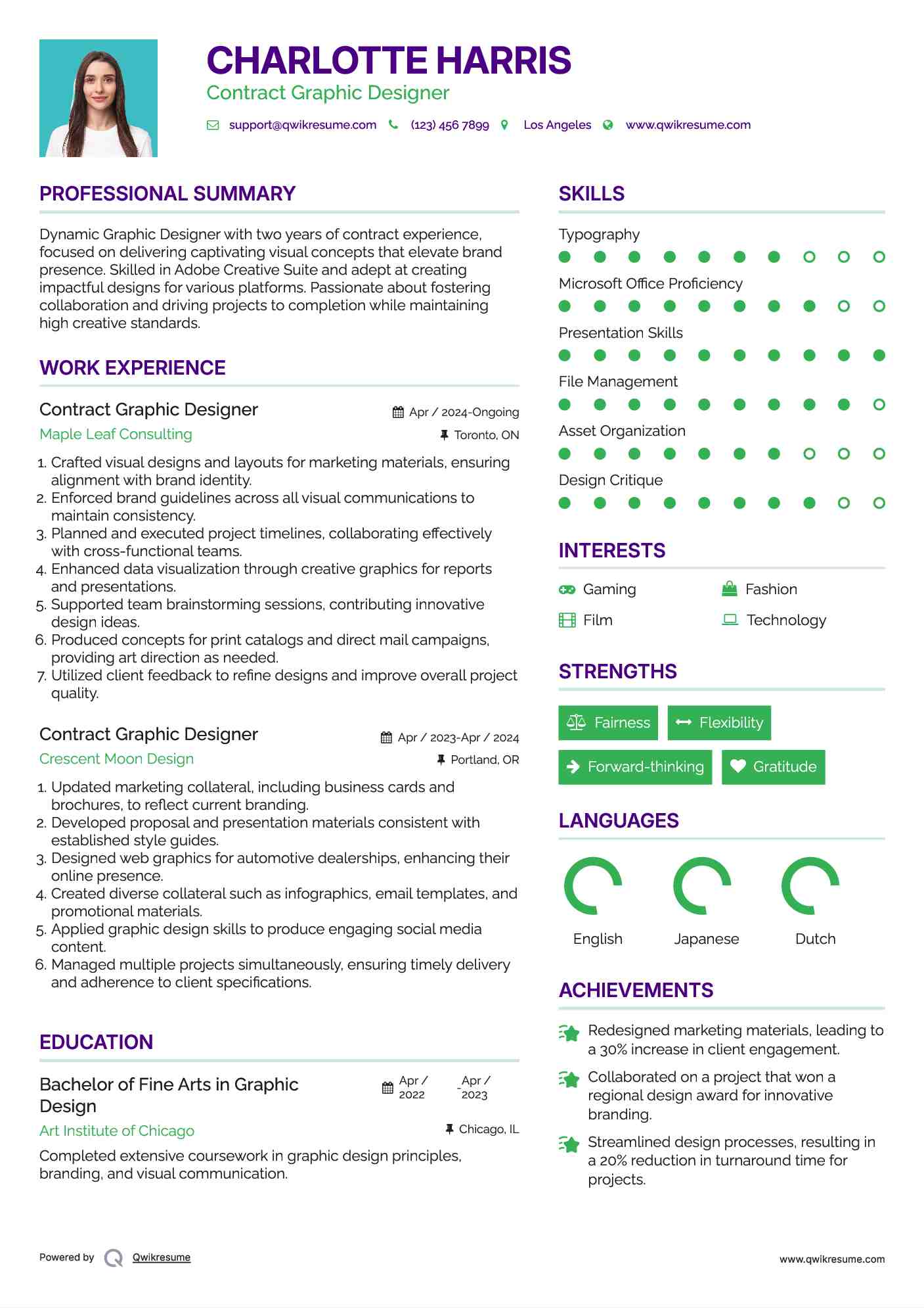 Contract Graphic Designer Resume Format