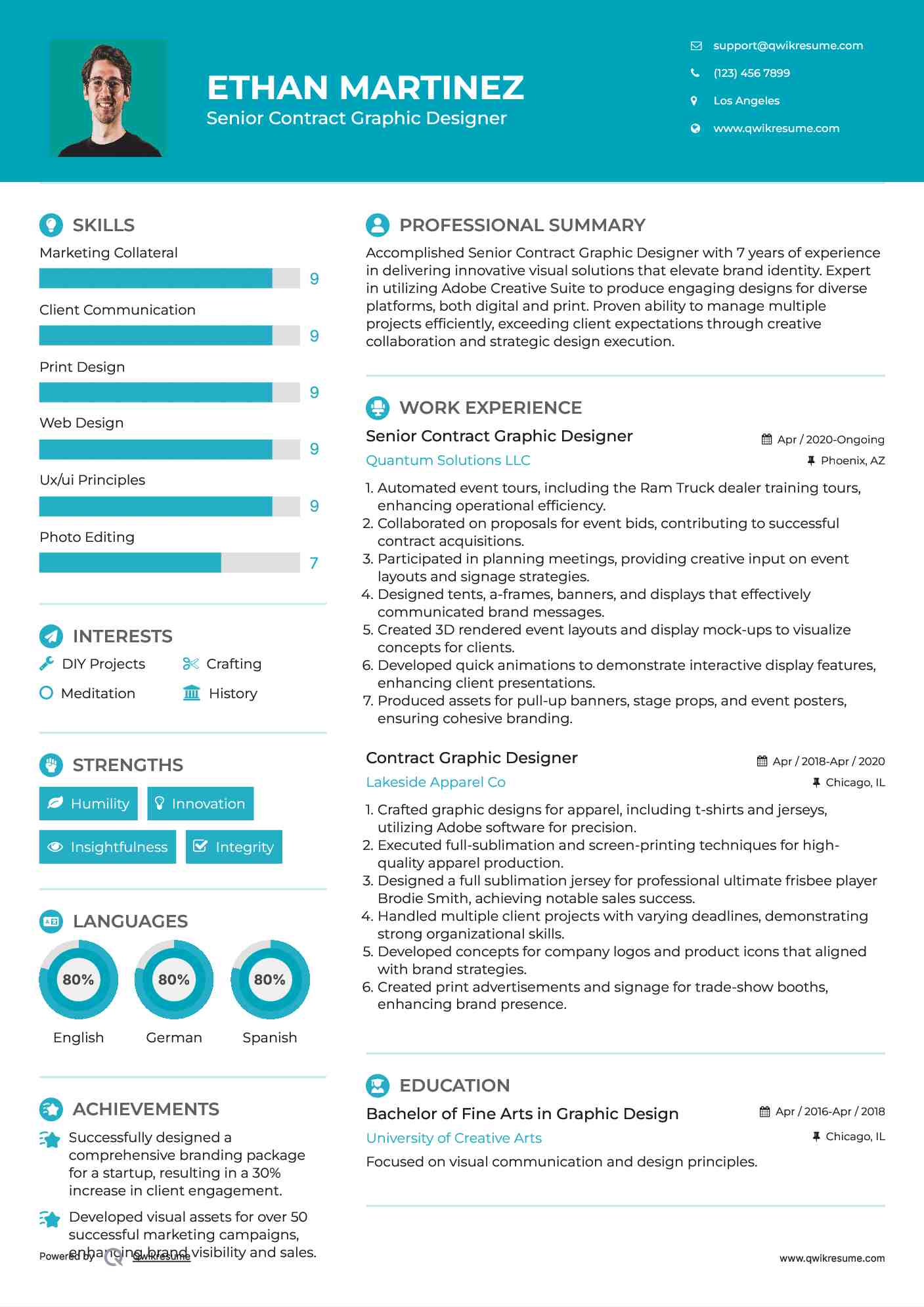 Senior Contract Graphic Designer Resume Example