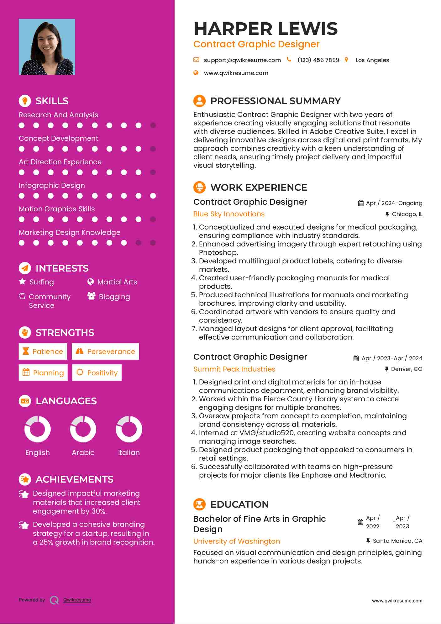 Contract Graphic Designer Resume Model