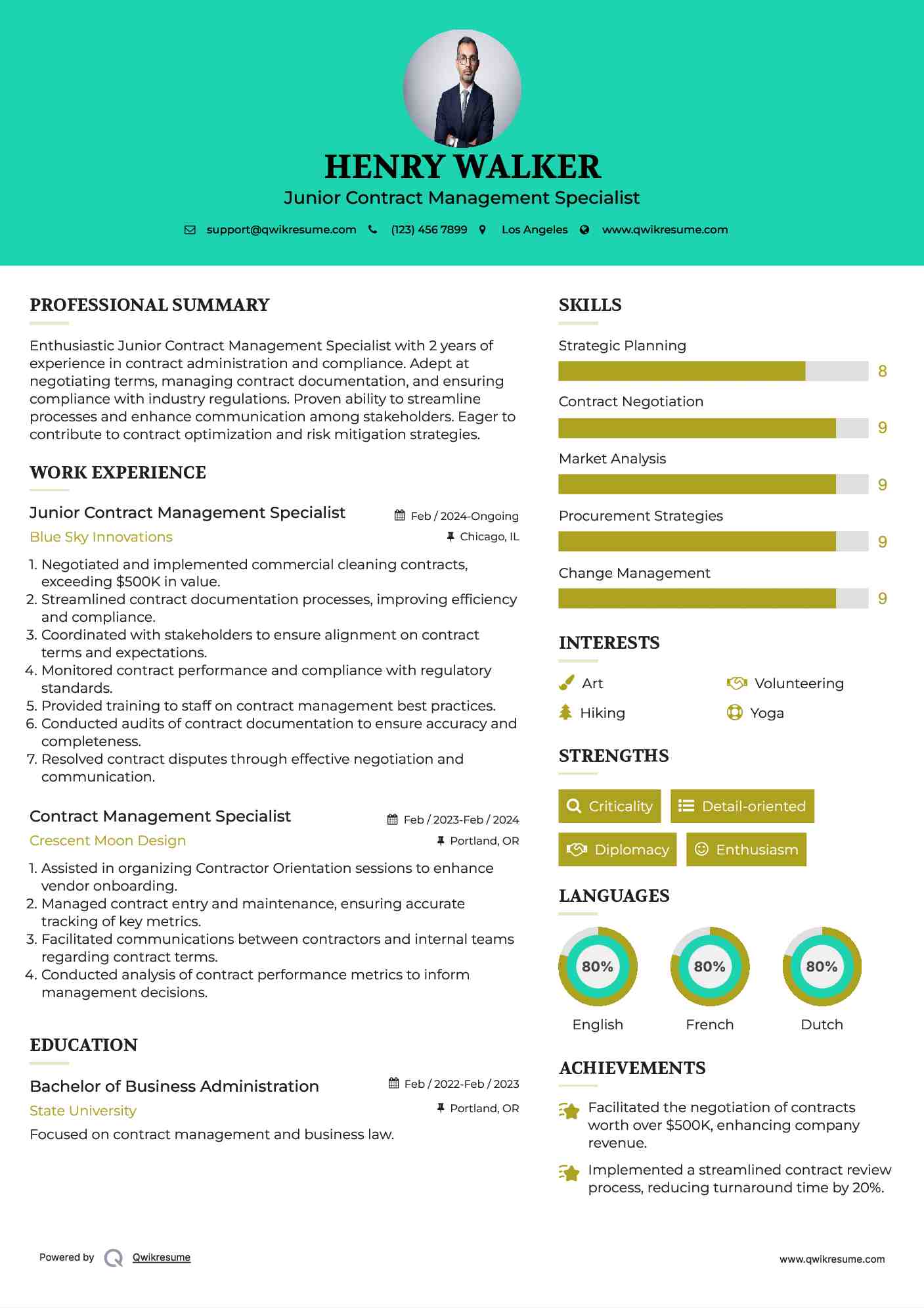 Junior Contract Management Specialist Resume Template
