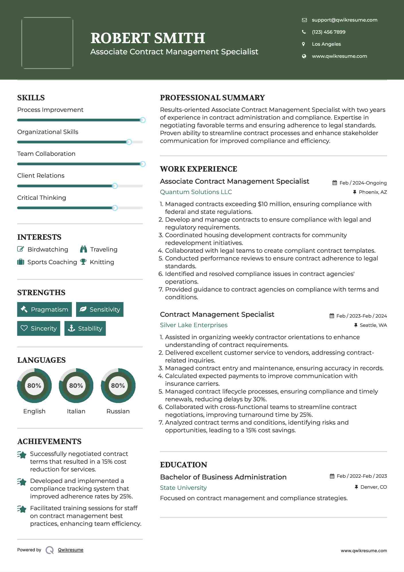 Associate Contract Management Specialist Resume Model
