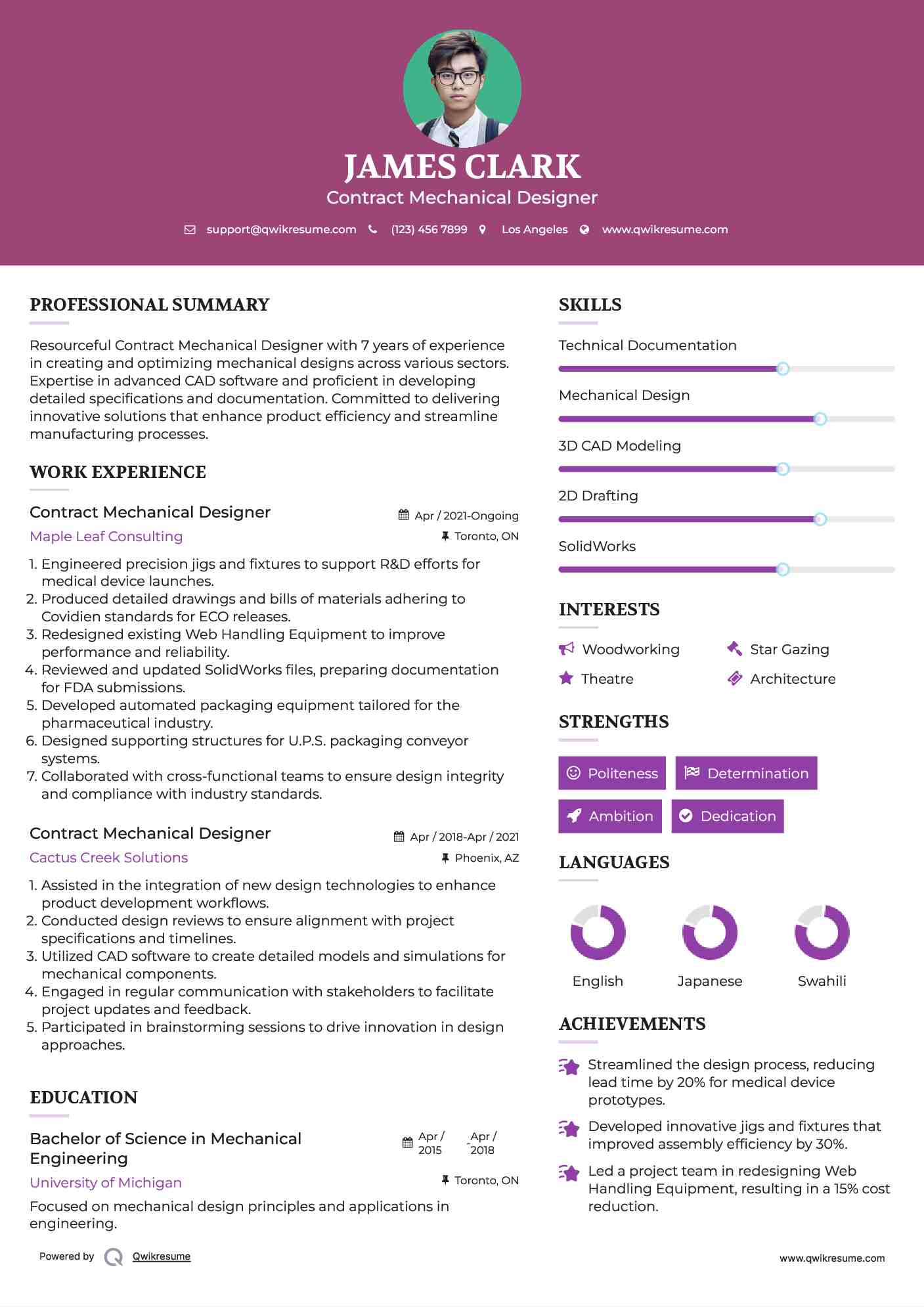 Contract Mechanical Designer Resume Template