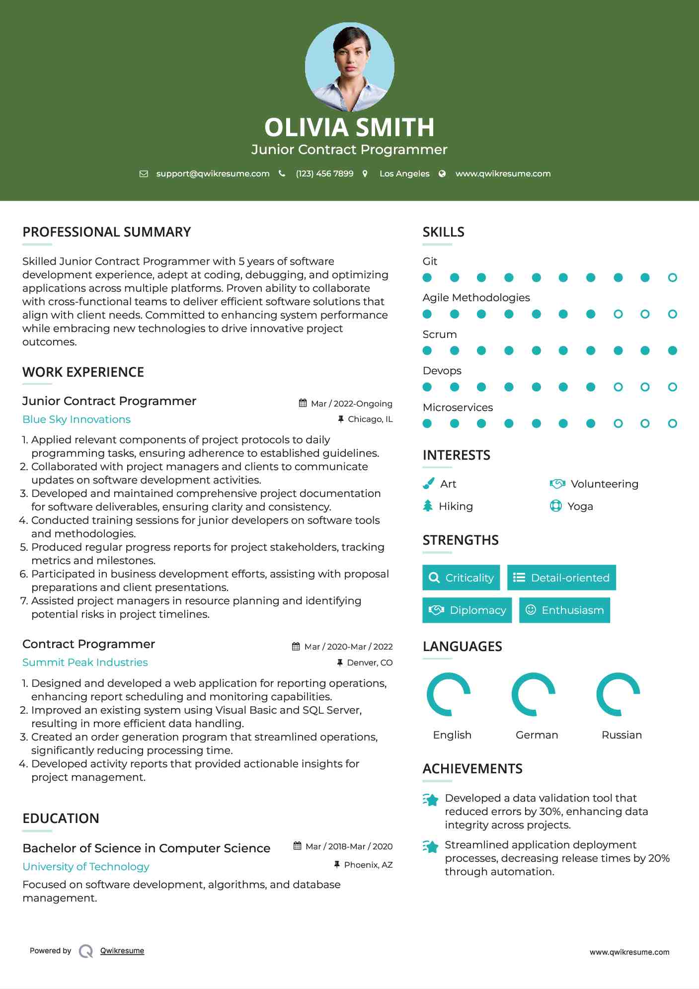 Contract Programmer Resume Samples QwikResume