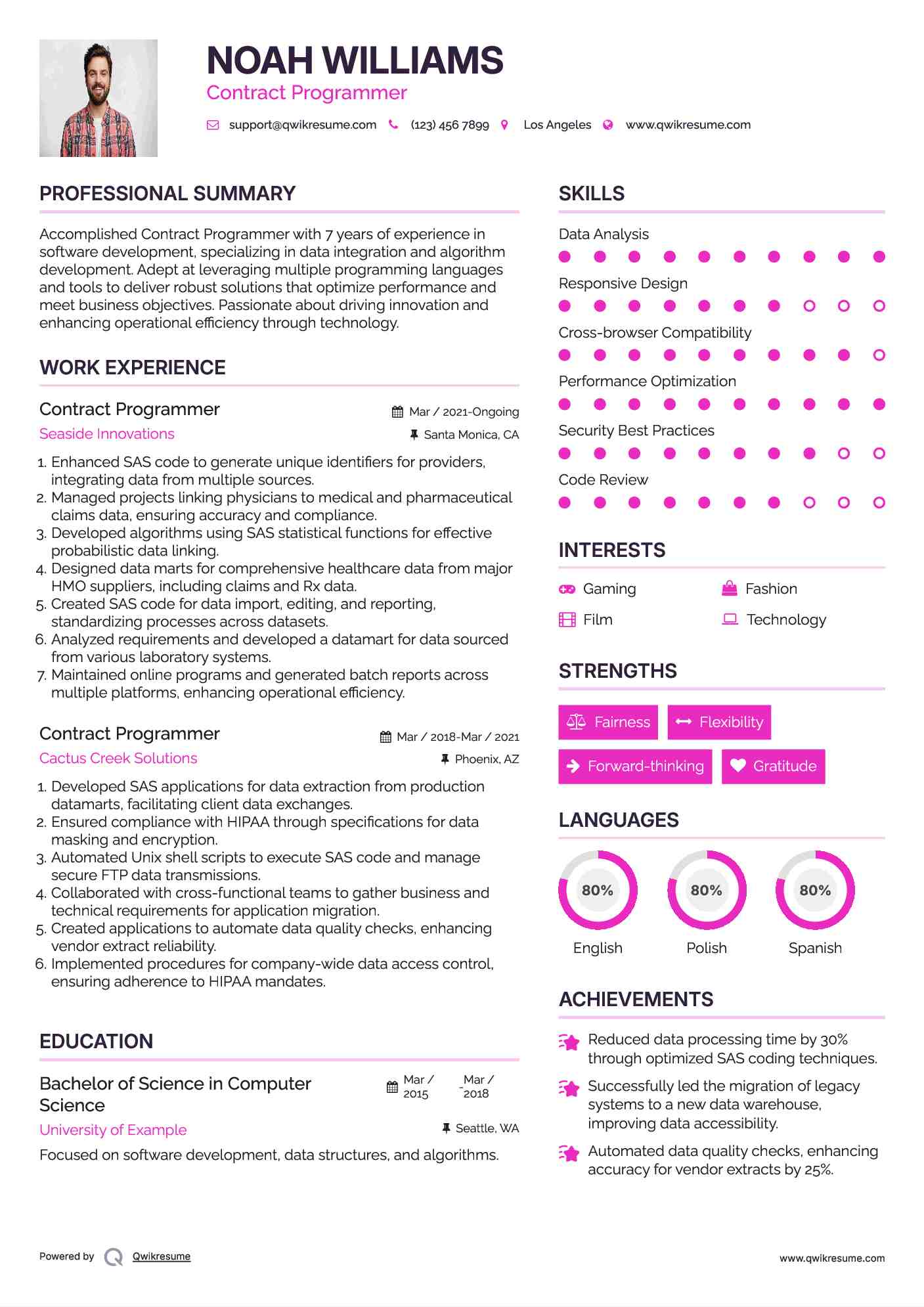 Contract Programmer Resume Samples QwikResume