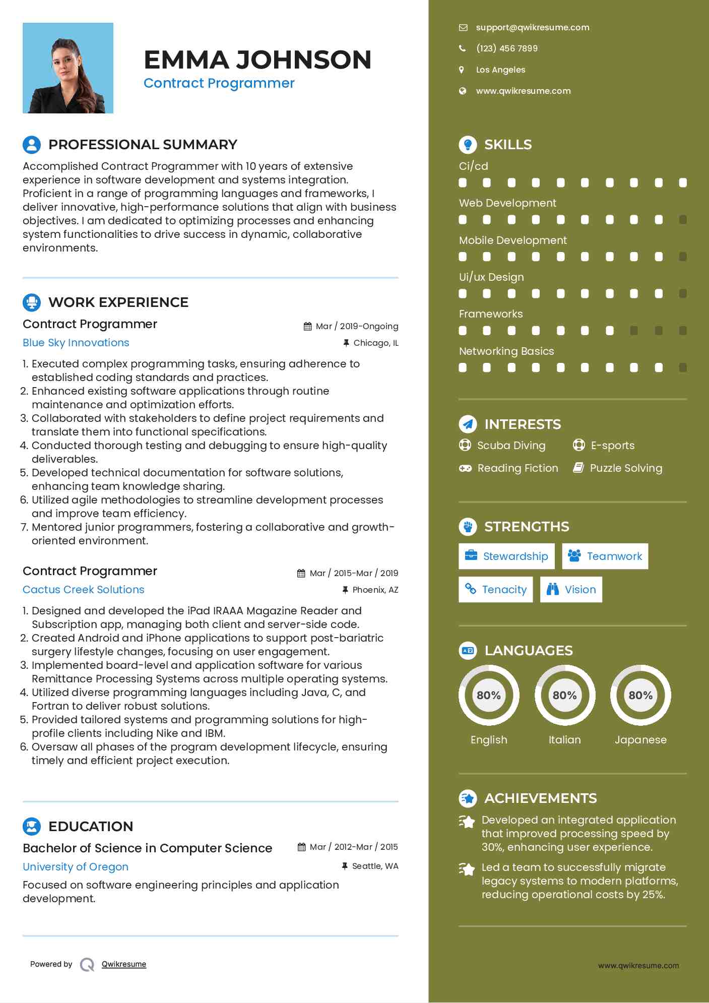 Contract Programmer Resume Samples QwikResume