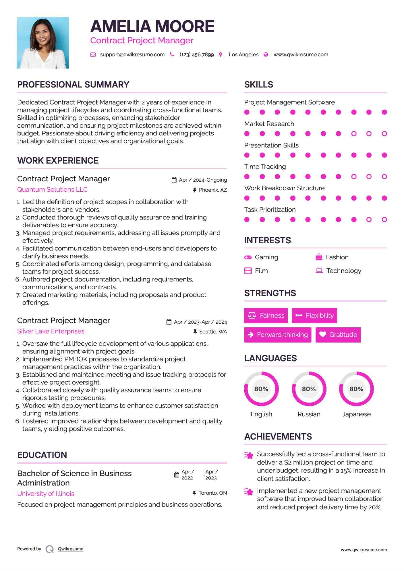 Contract Project Manager Resume Sample