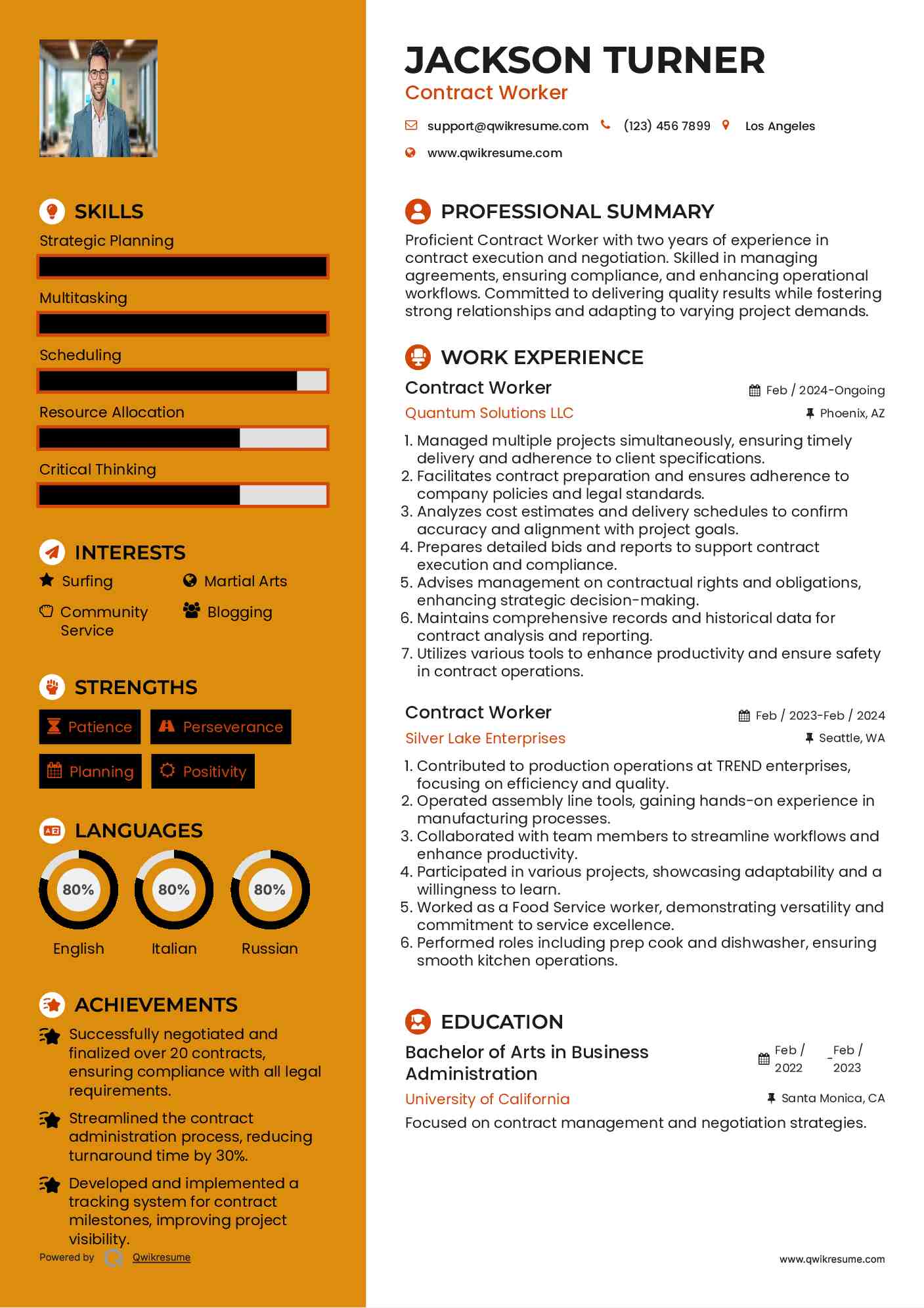 Contract Worker Resume Template