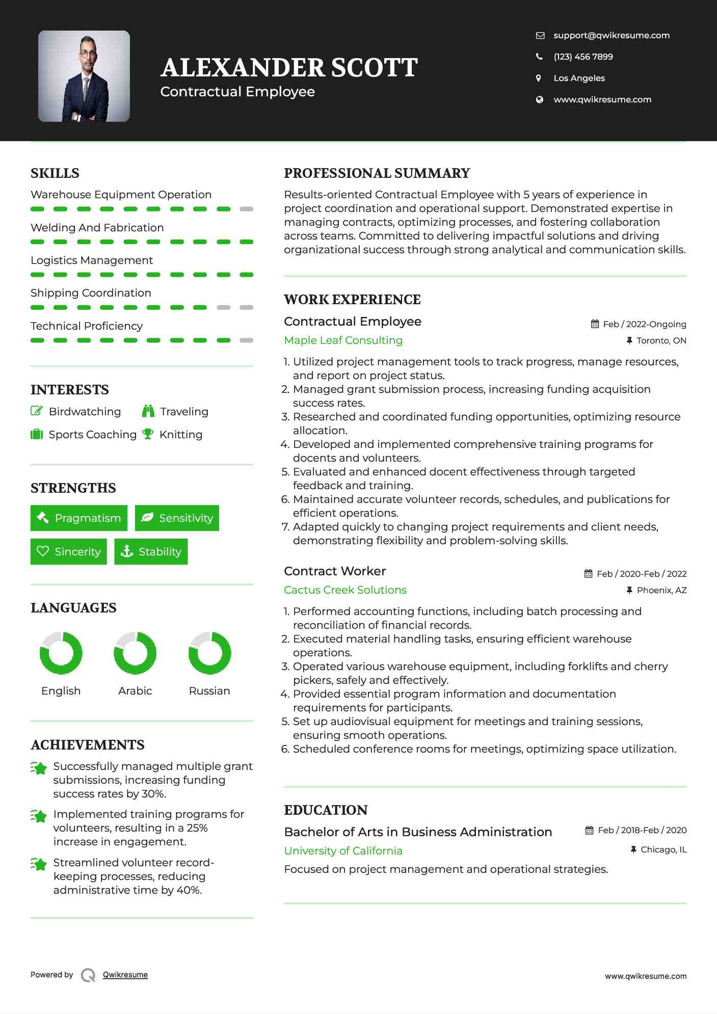 Contractual Employee Resume Model