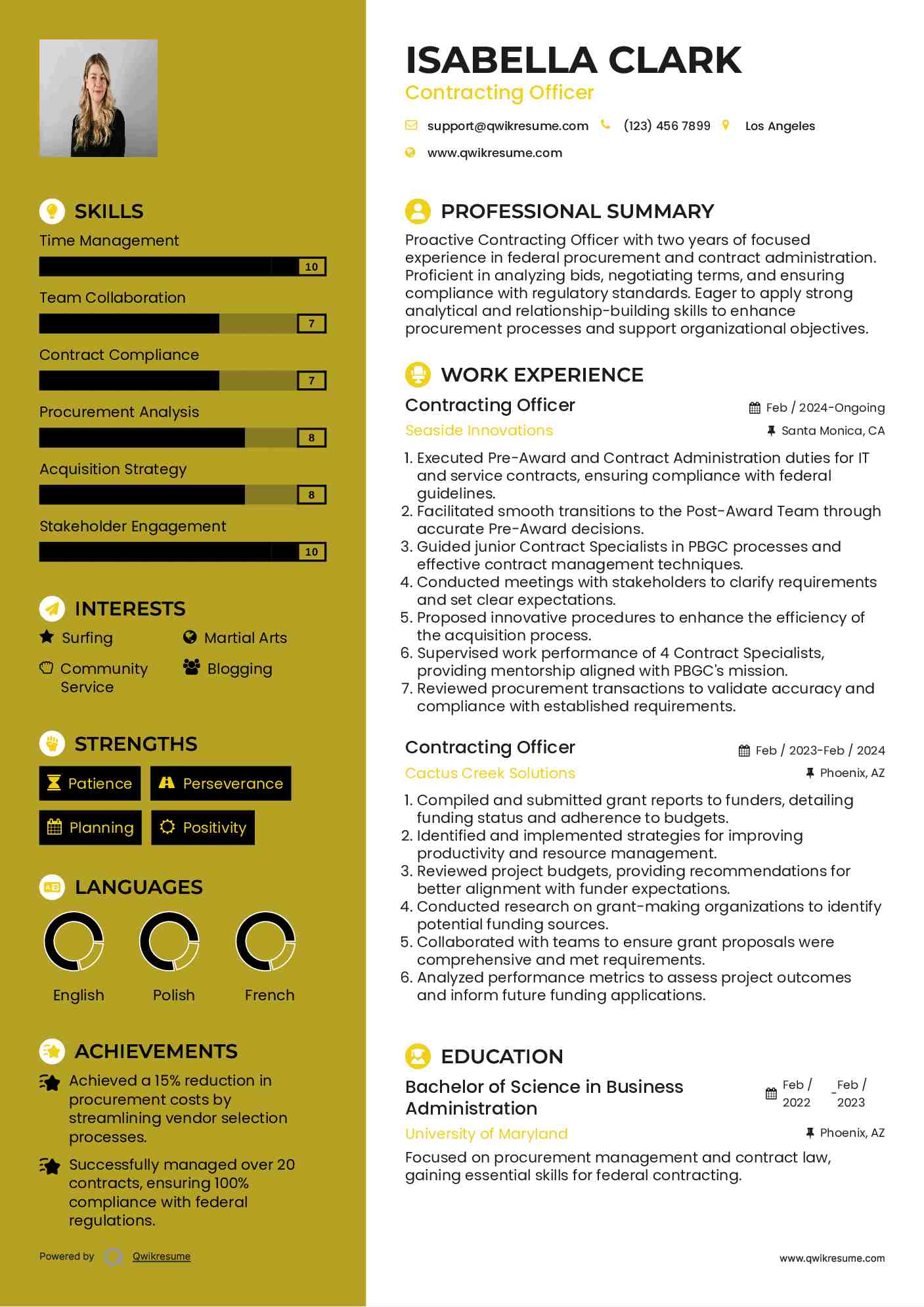 Contracting Officer Resume Samples QwikResume