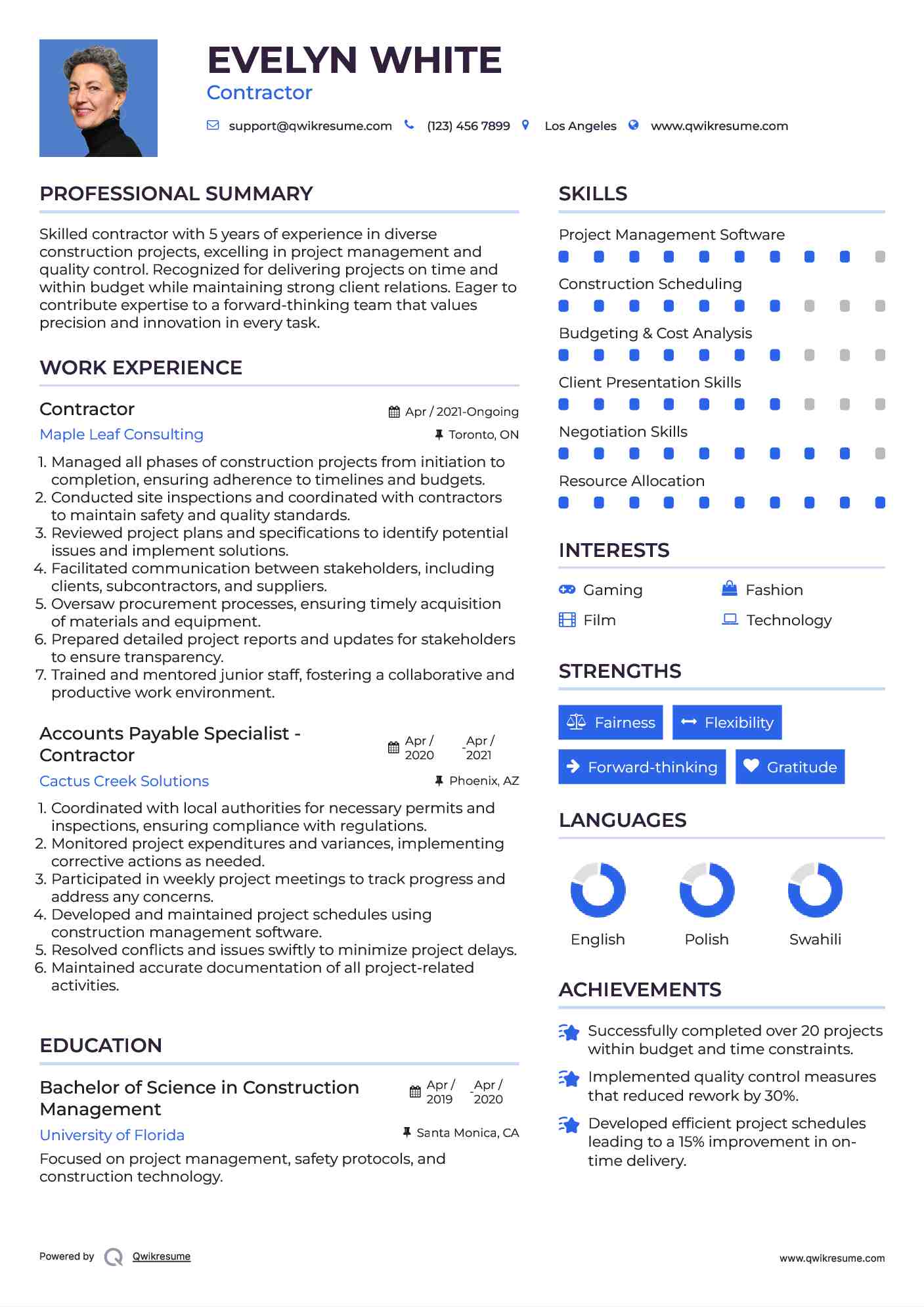 Contractor Resume Format