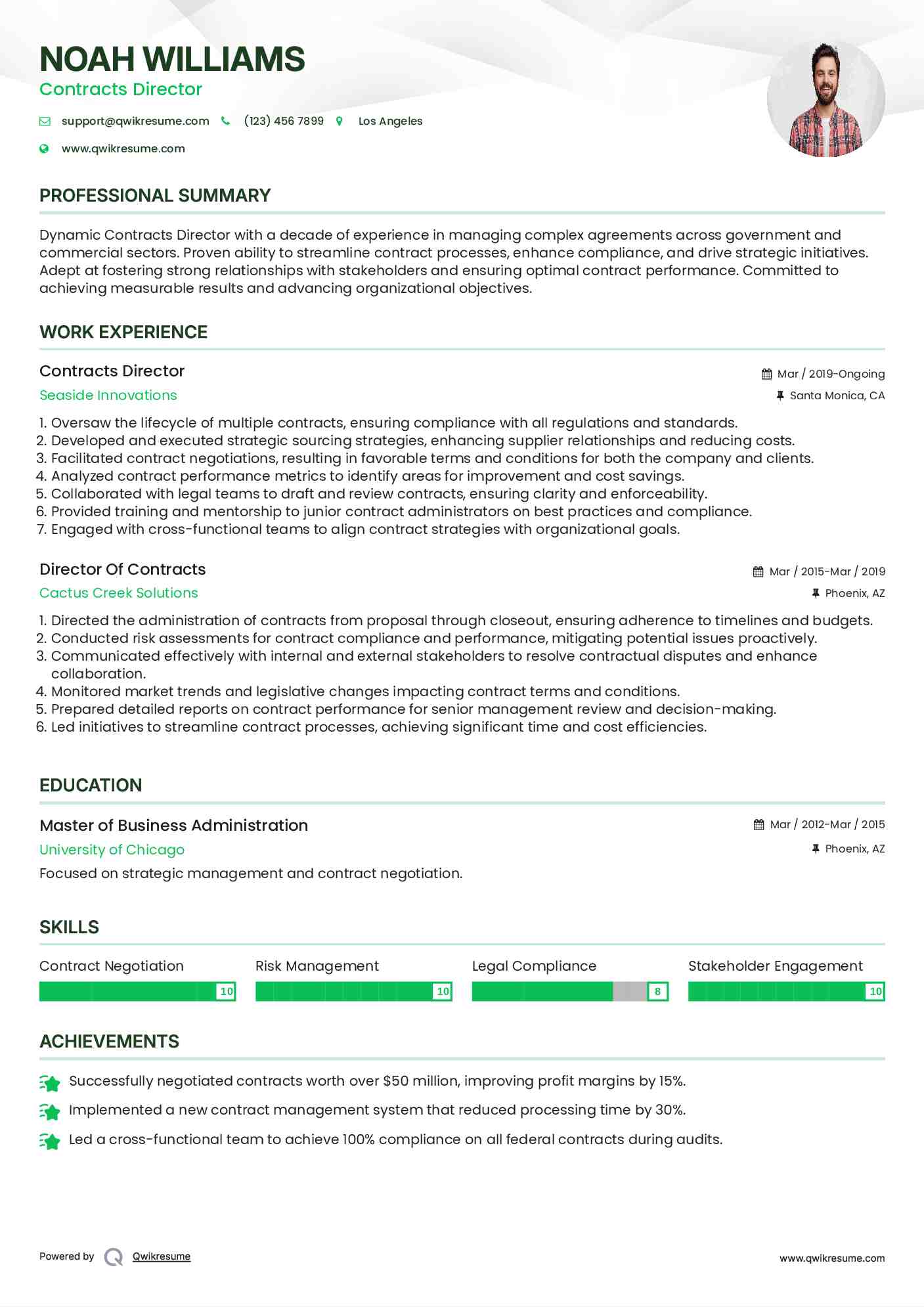 Contracts Director Resume Sample