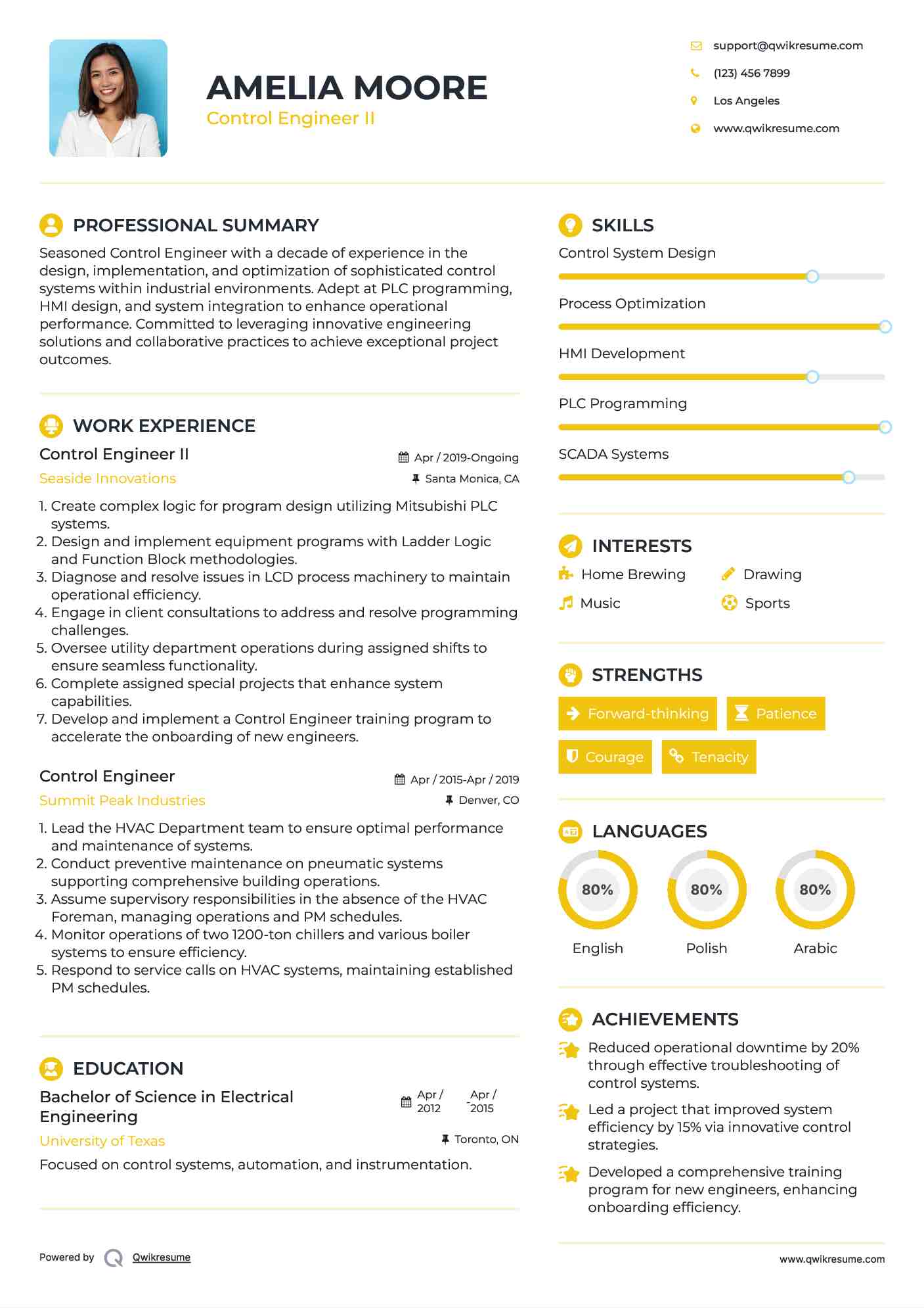 Control Engineer II Resume Sample