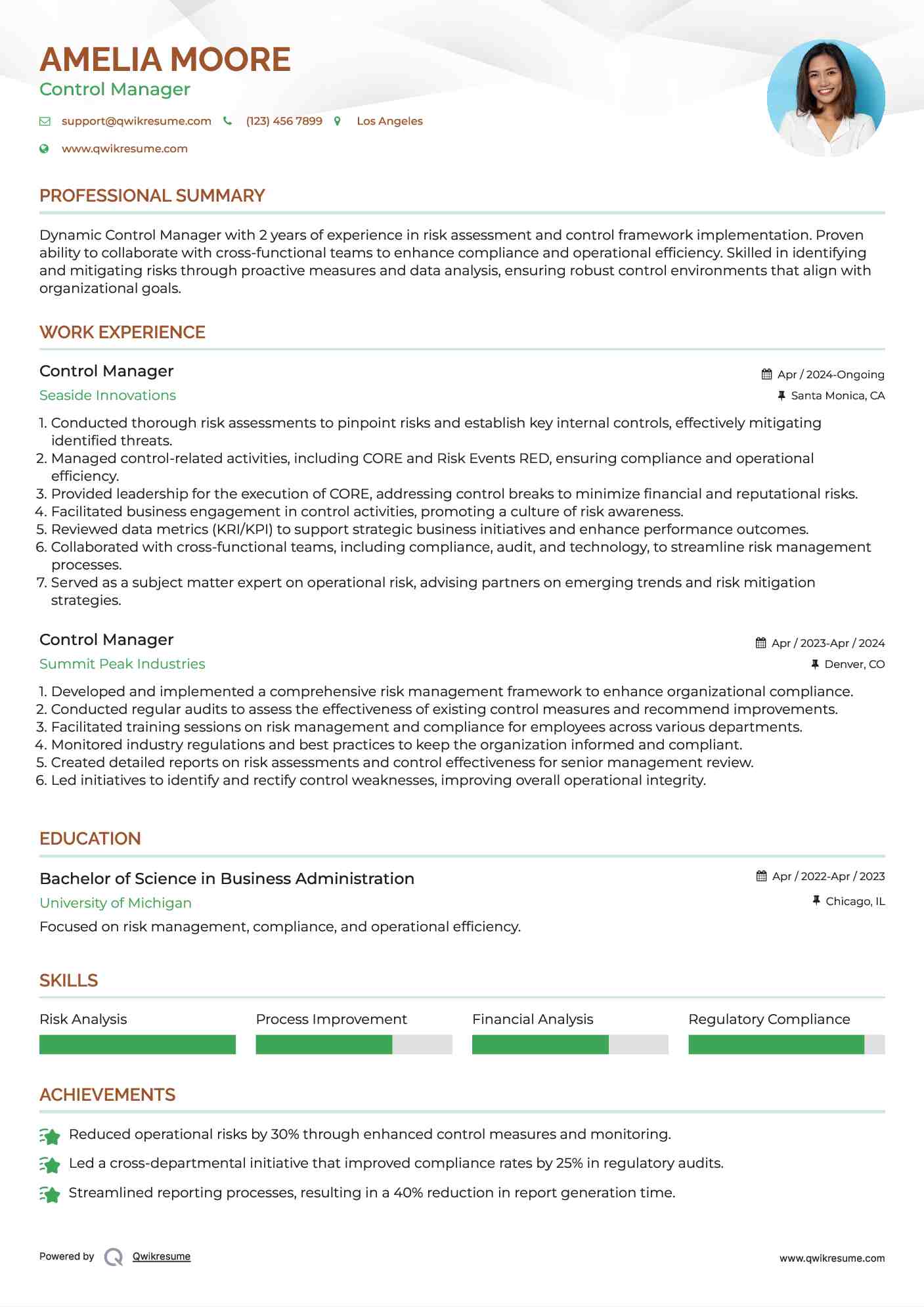 Control Manager Resume Template