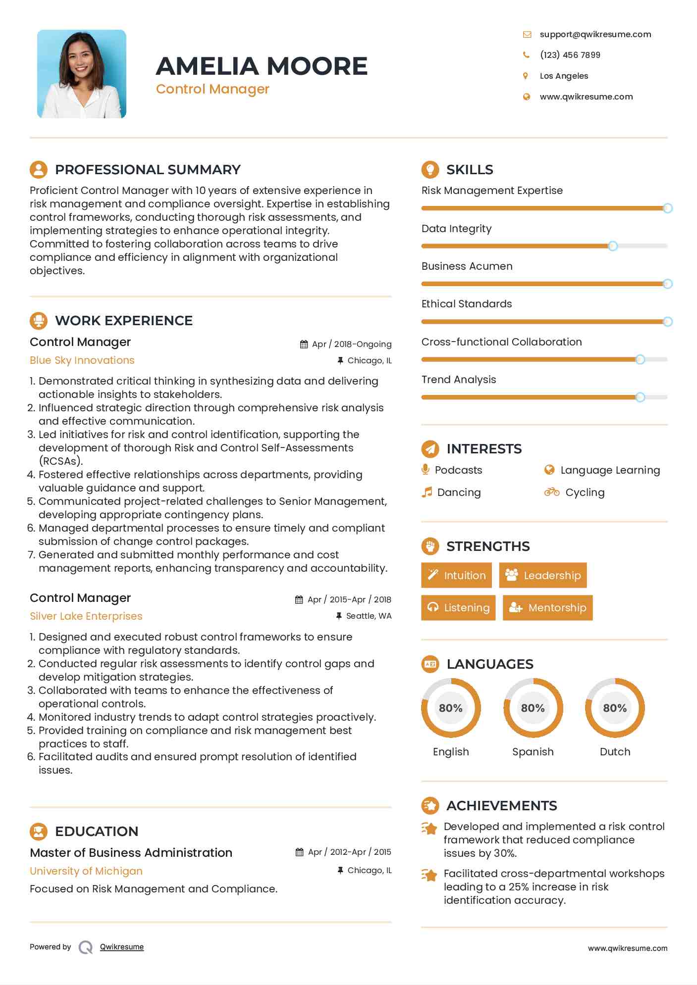 Control Manager Resume Format