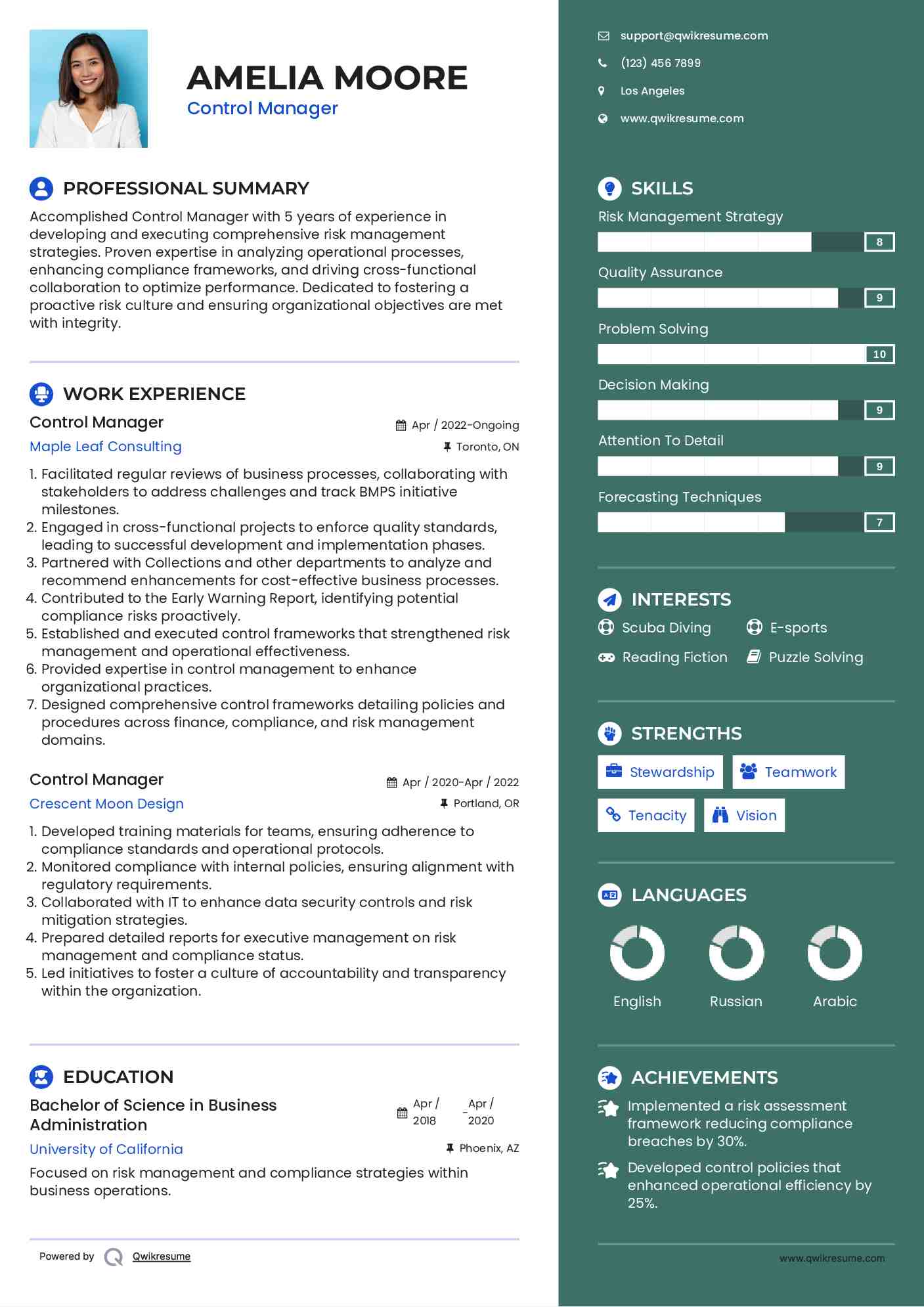 Control Manager Resume Model