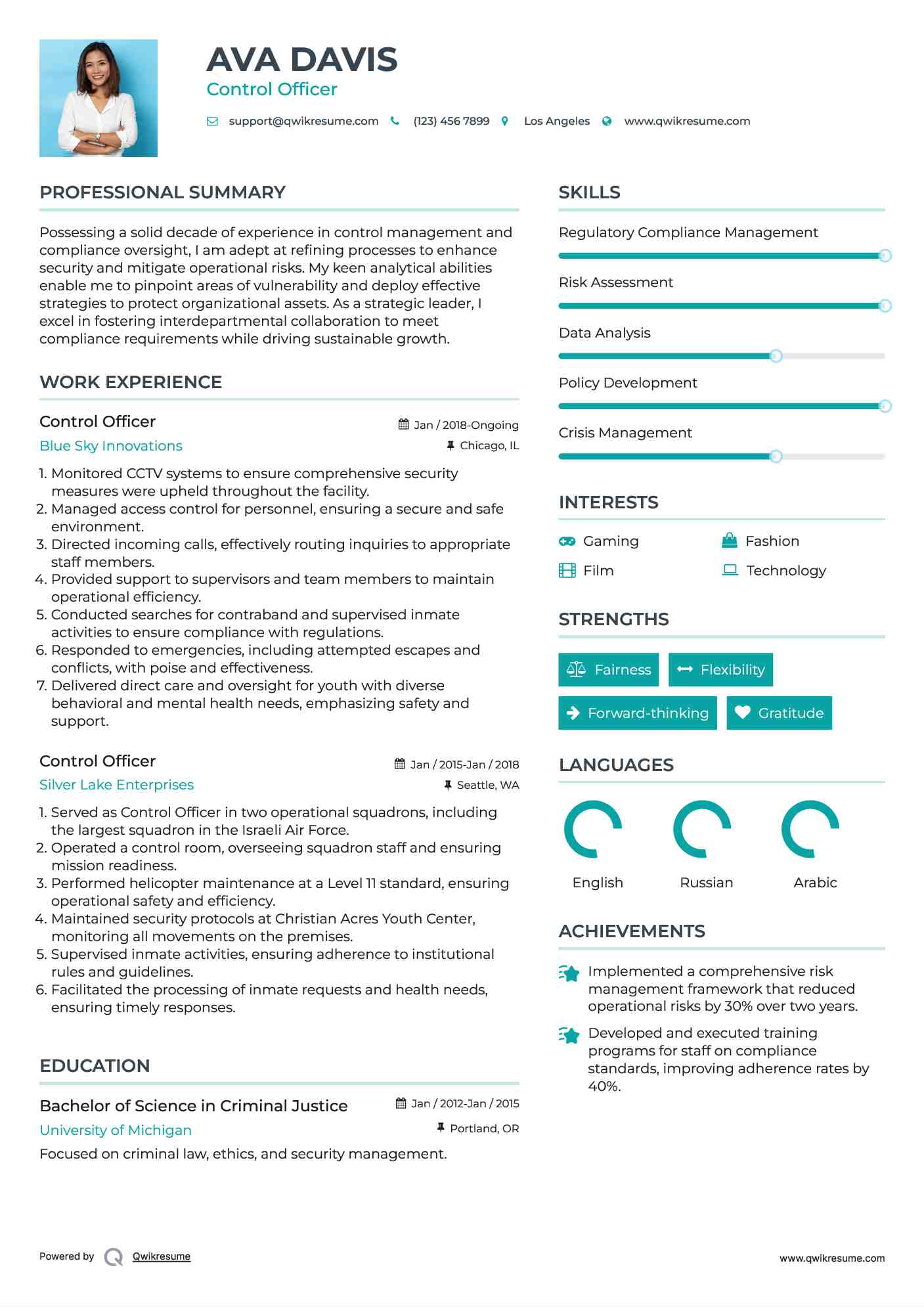 Control Officer Resume Sample