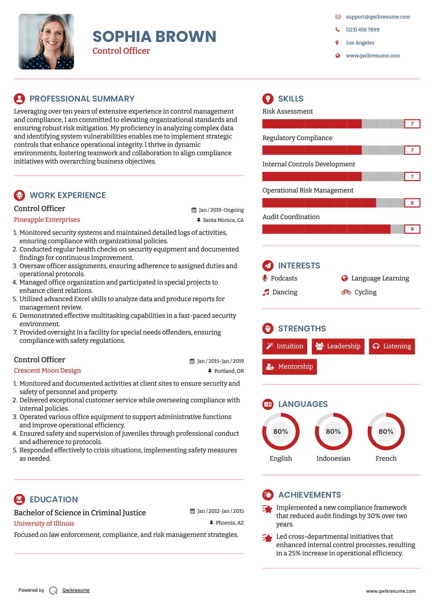 Control Officer Resume Example