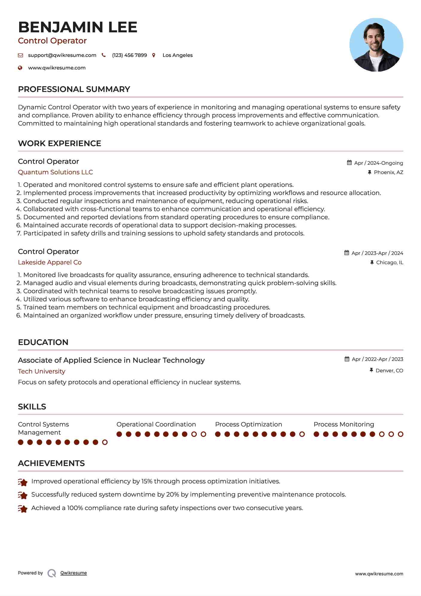Control Operator Resume Format
