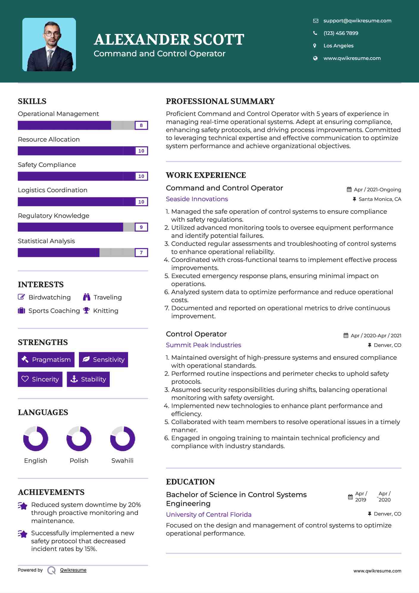 Control Operator Resume Samples QwikResume