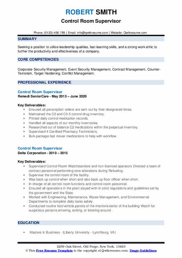 Control Room Supervisor Resume Samples QwikResume