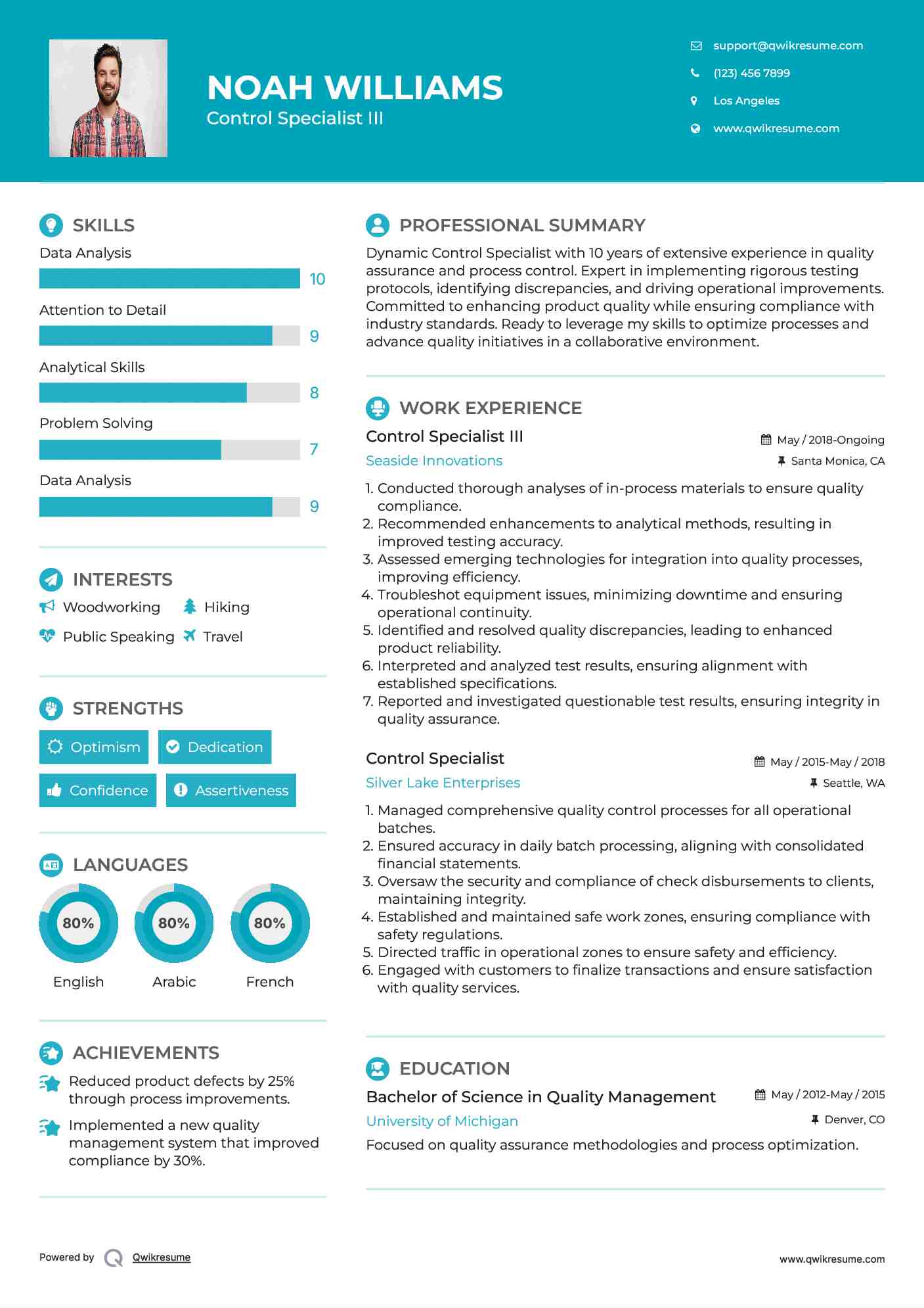 Control Specialist III Resume Model