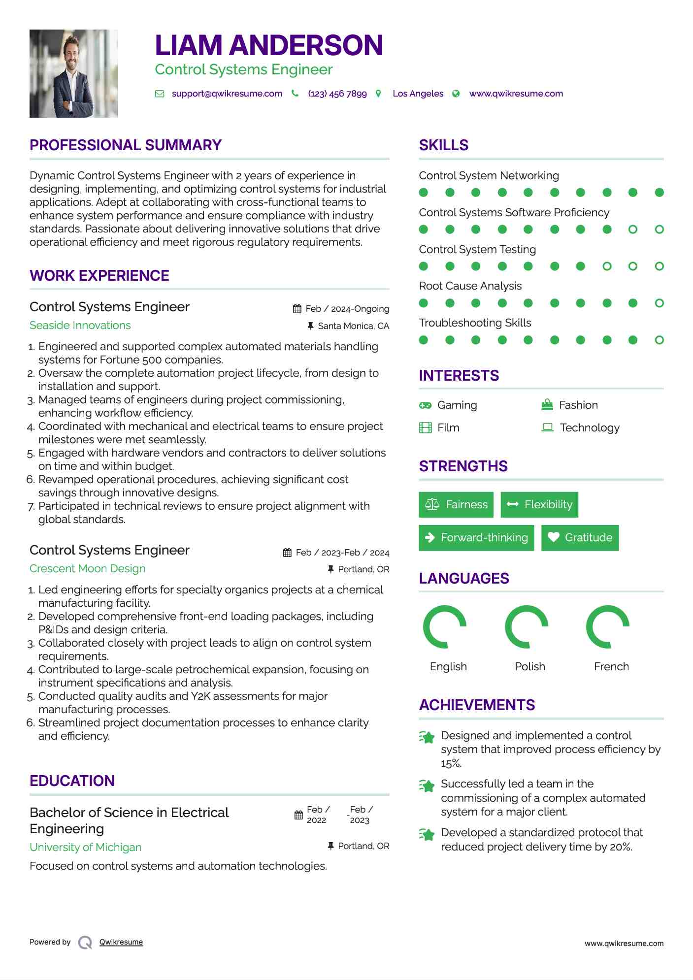 Control Systems Engineer Resume Model