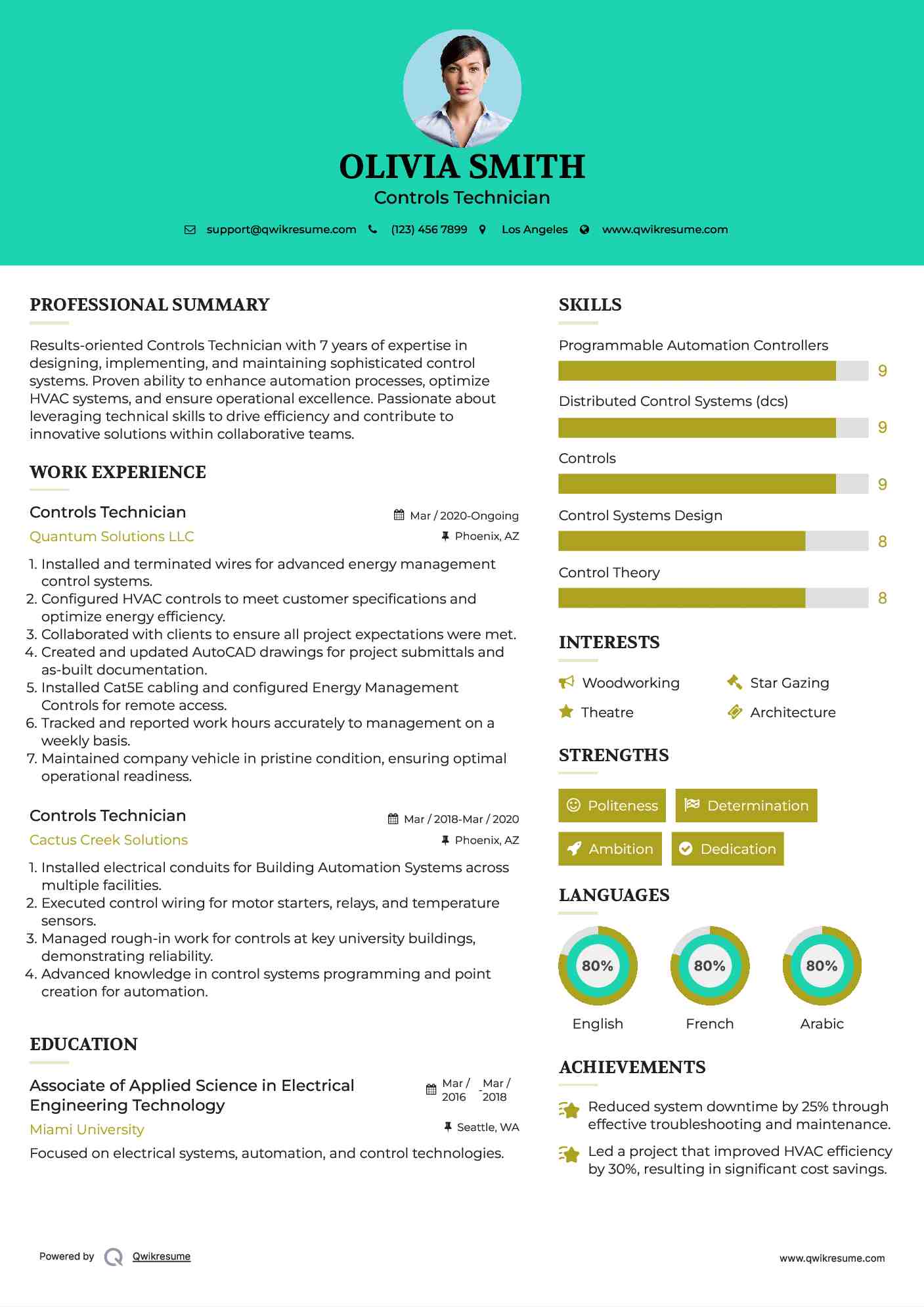 Controls Technician Resume Model