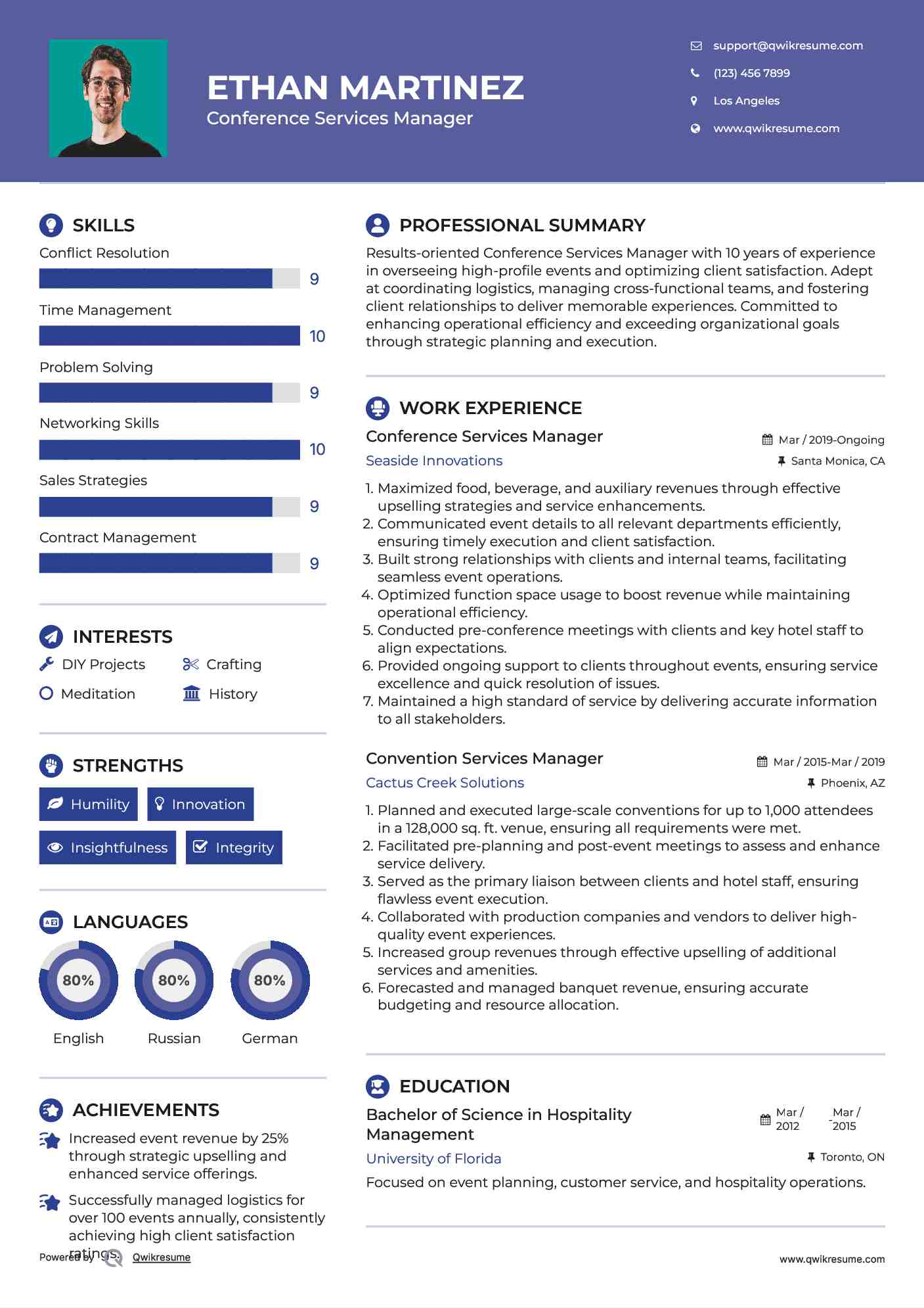 Conference Services Manager Resume Format
