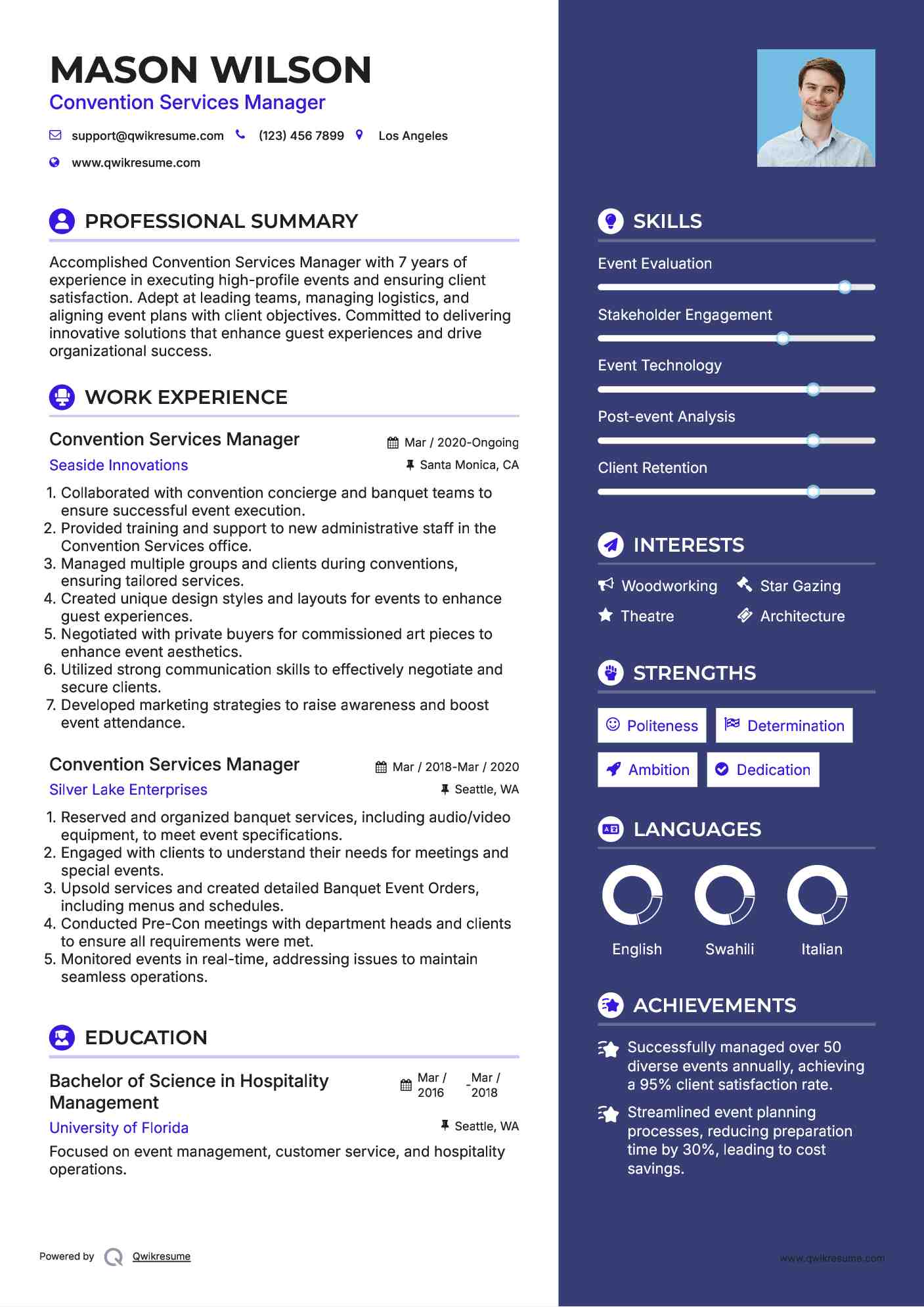 Convention Services Manager Resume Samples QwikResume