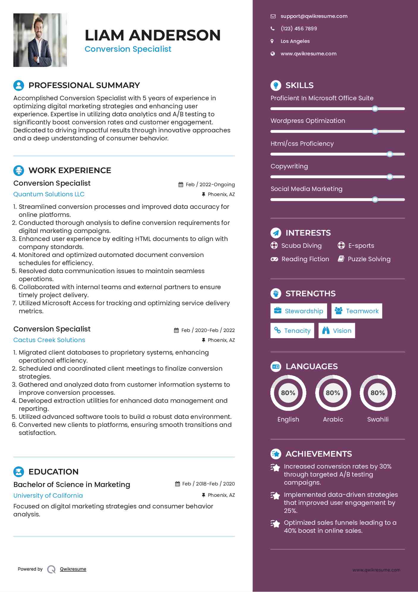 Conversion Specialist Resume Model