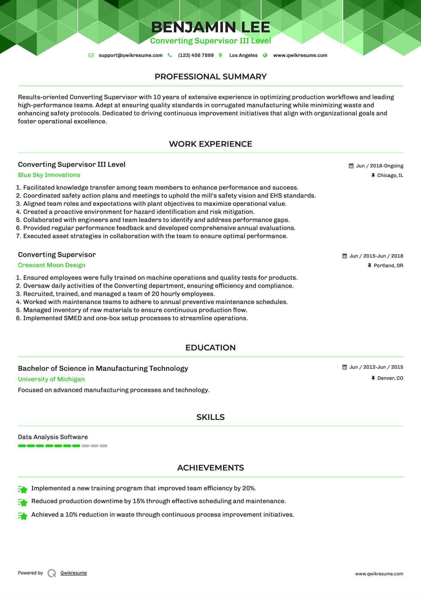 Converting Supervisor III Level Resume Sample