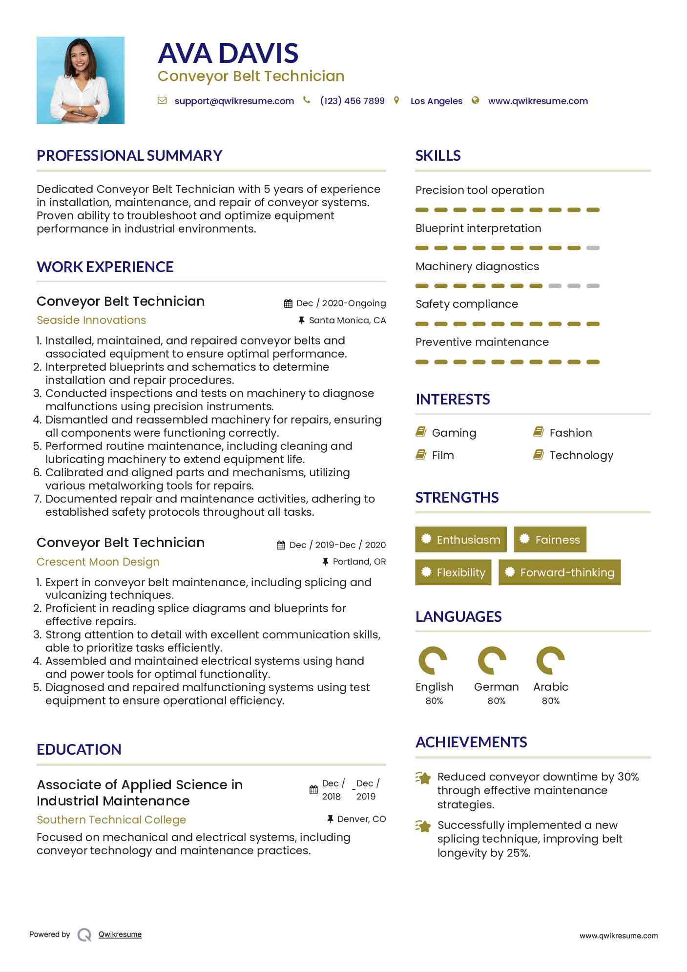 Conveyor Belt Technician Resume Format