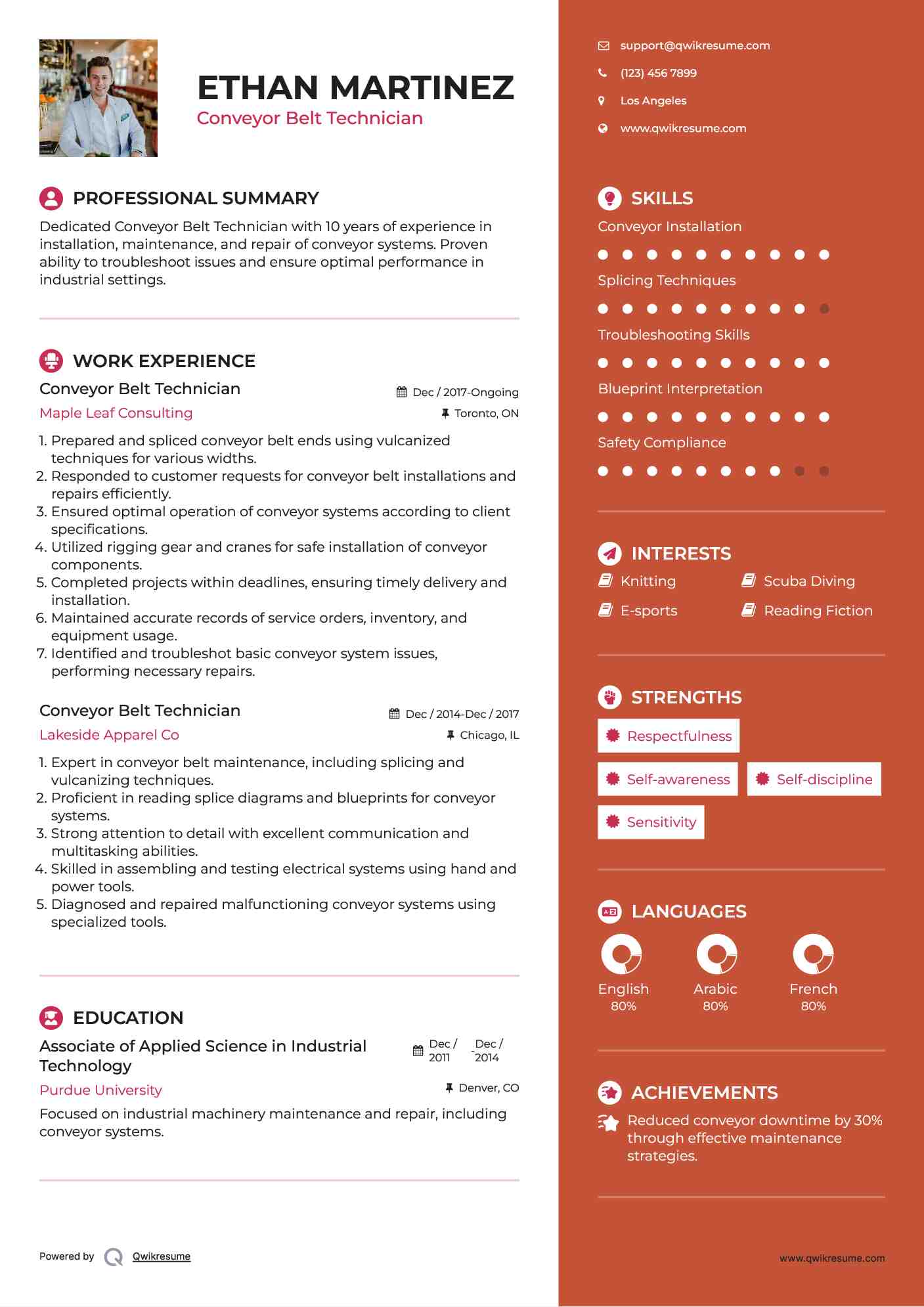 Conveyor Belt Technician Resume Template