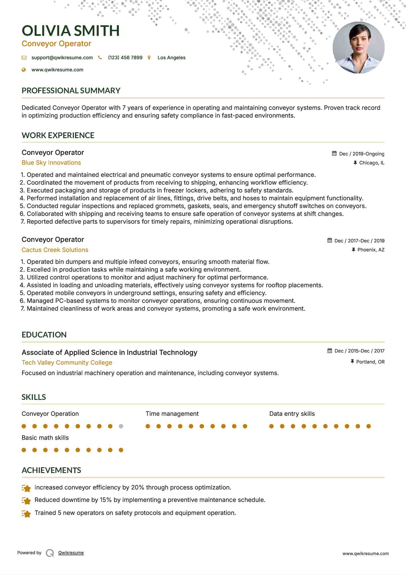 Conveyor Operator Resume Format