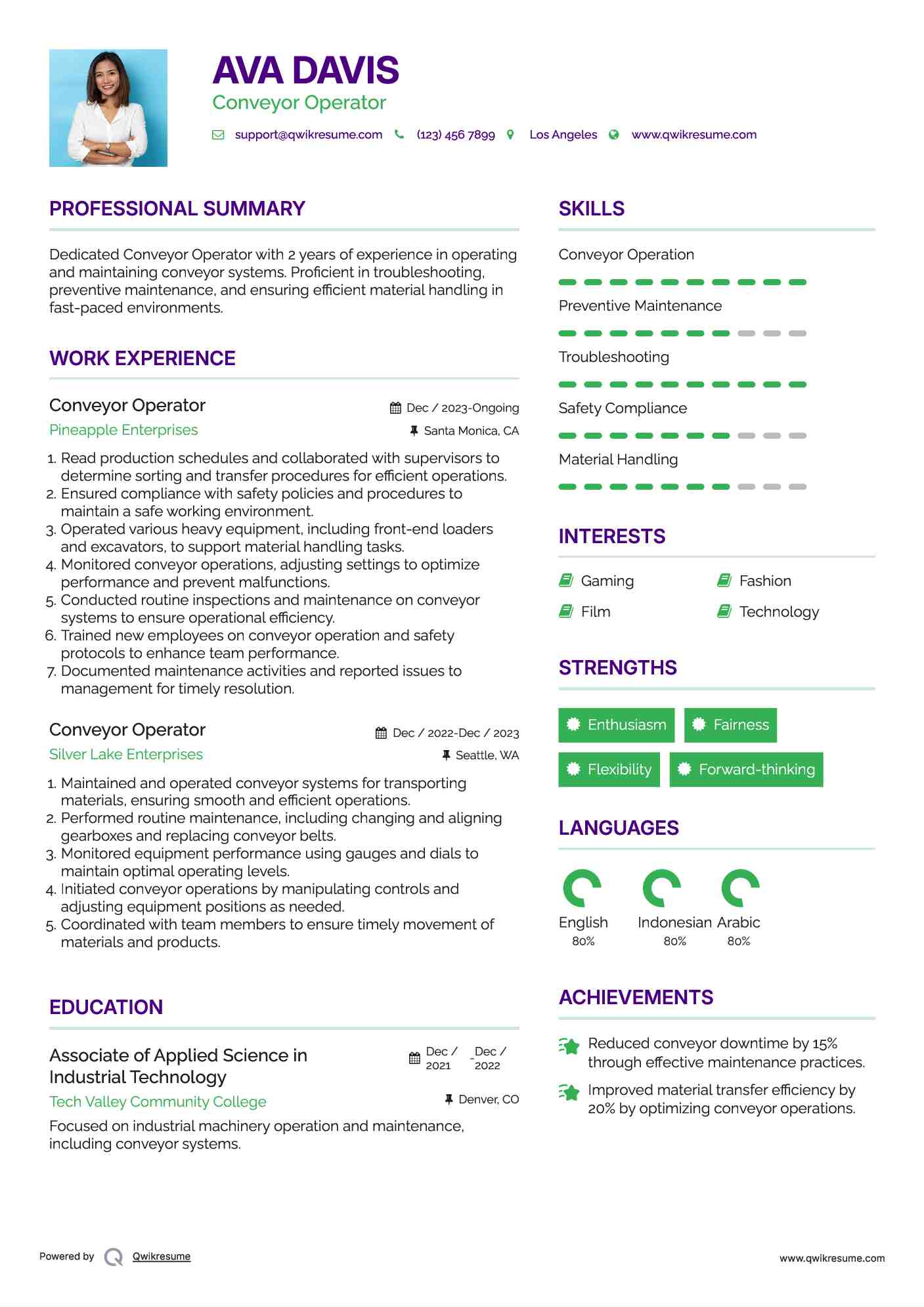 Conveyor Operator Resume Samples QwikResume