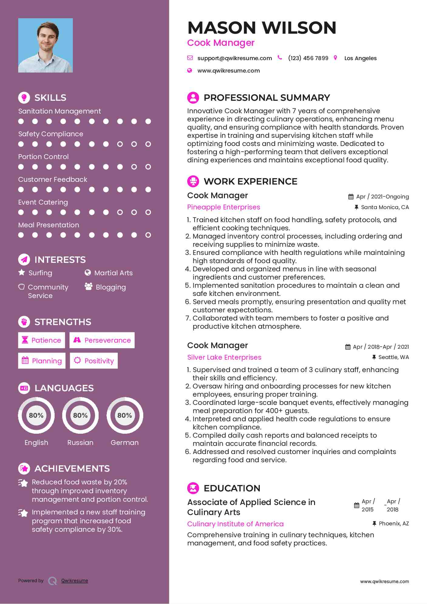 Cook Manager Resume Format