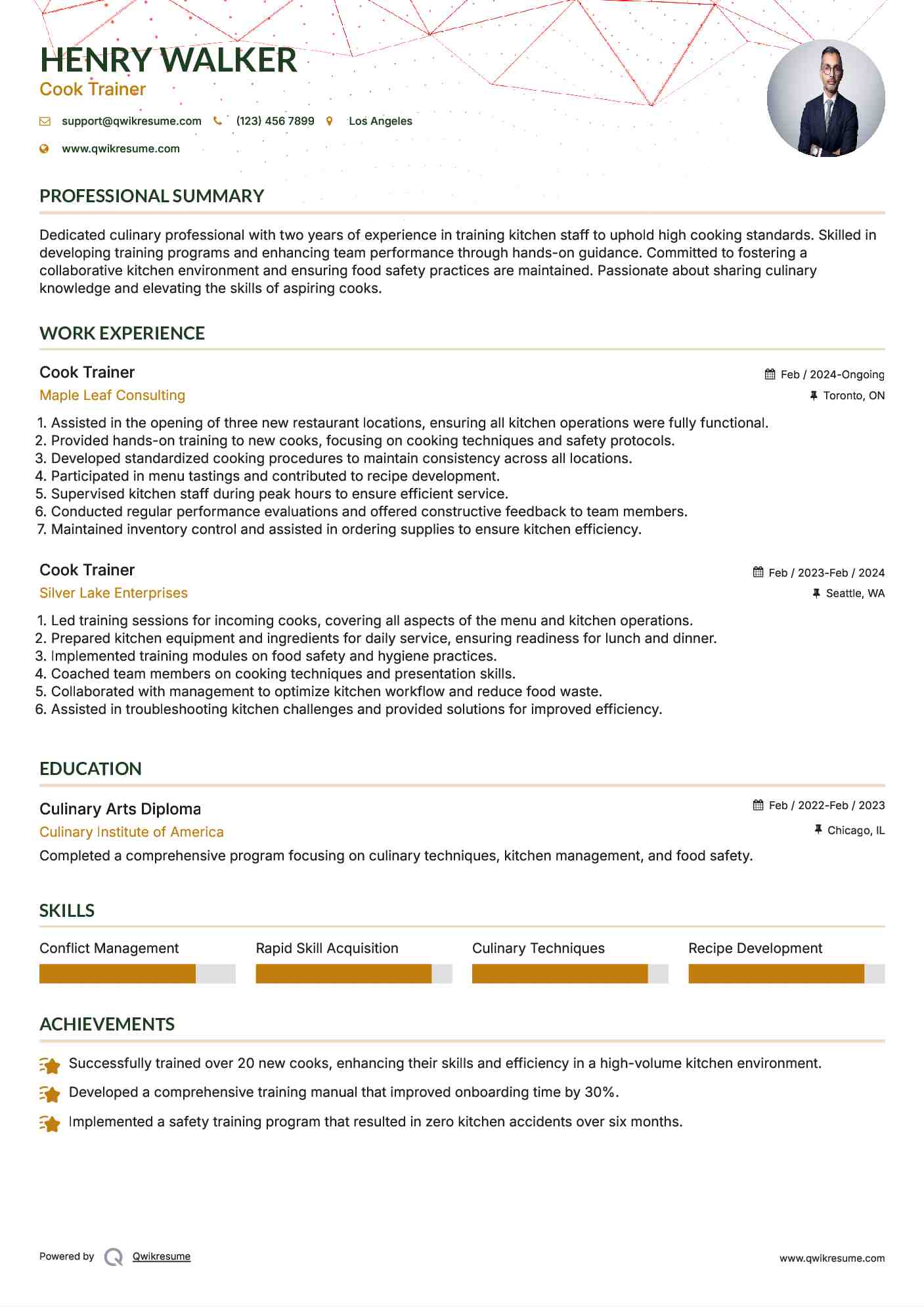 Cook Trainer Resume Template