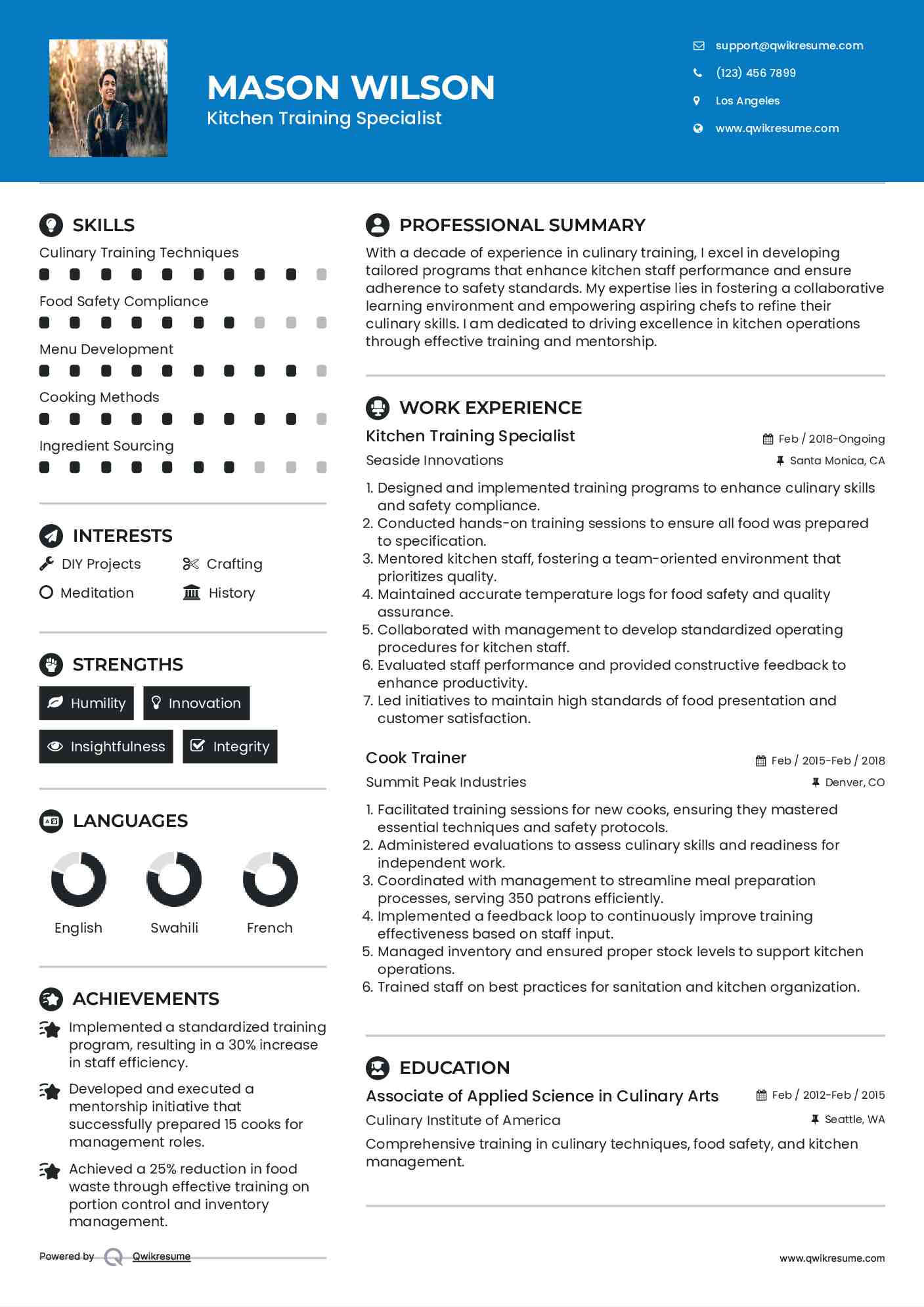Kitchen Training Specialist Resume Model
