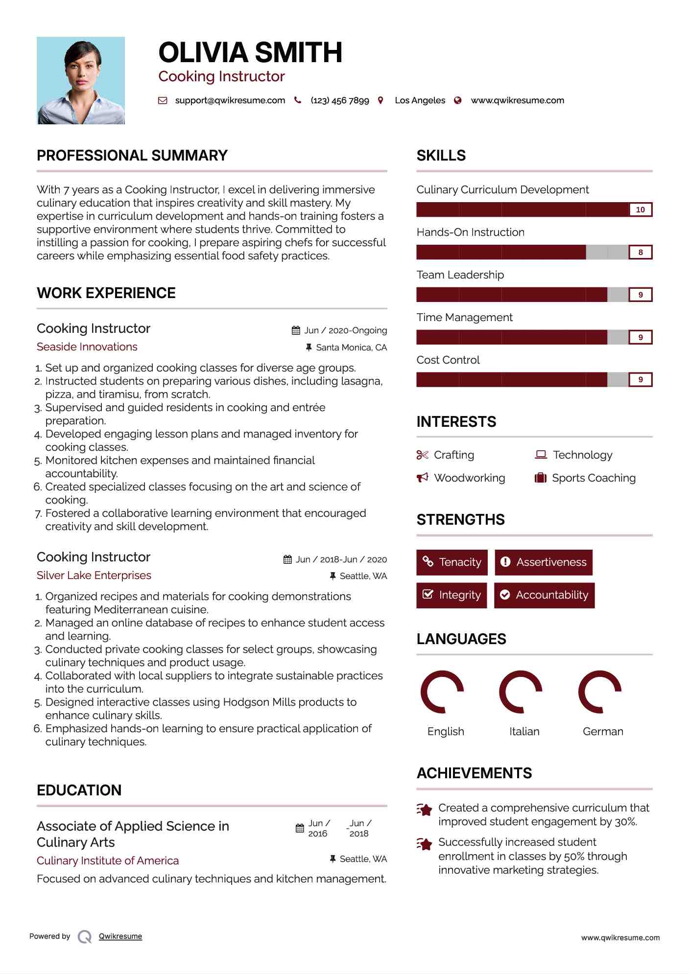 Cooking Instructor Resume Template