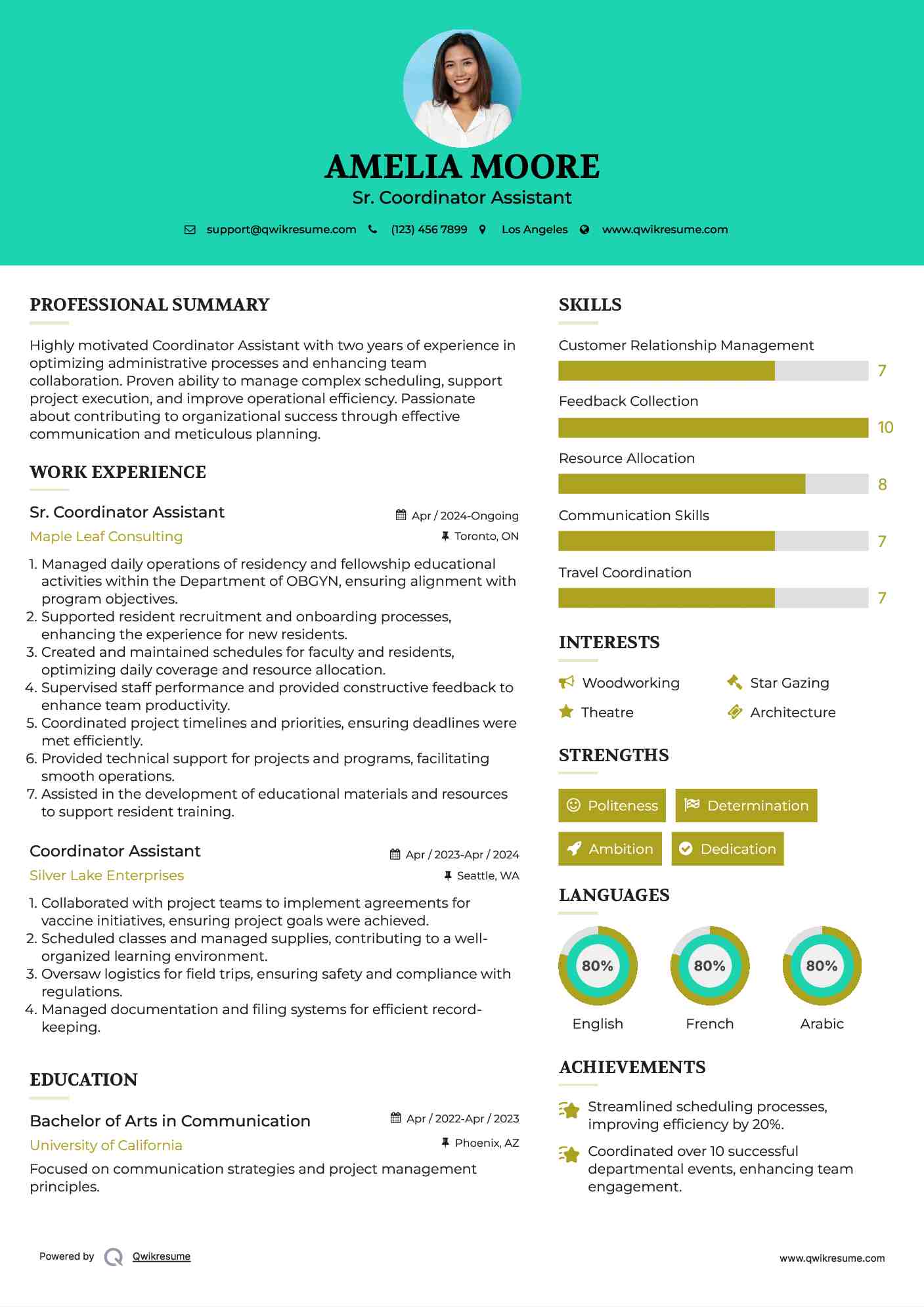 Sr. Coordinator Assistant Resume Template